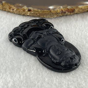 Type A Opaque Black Omphacite Jadeite Guan Yin Pendant 28.39g 63.4 by 38.8 by 7.5mm - Huangs Jadeite and Jewelry Pte Ltd