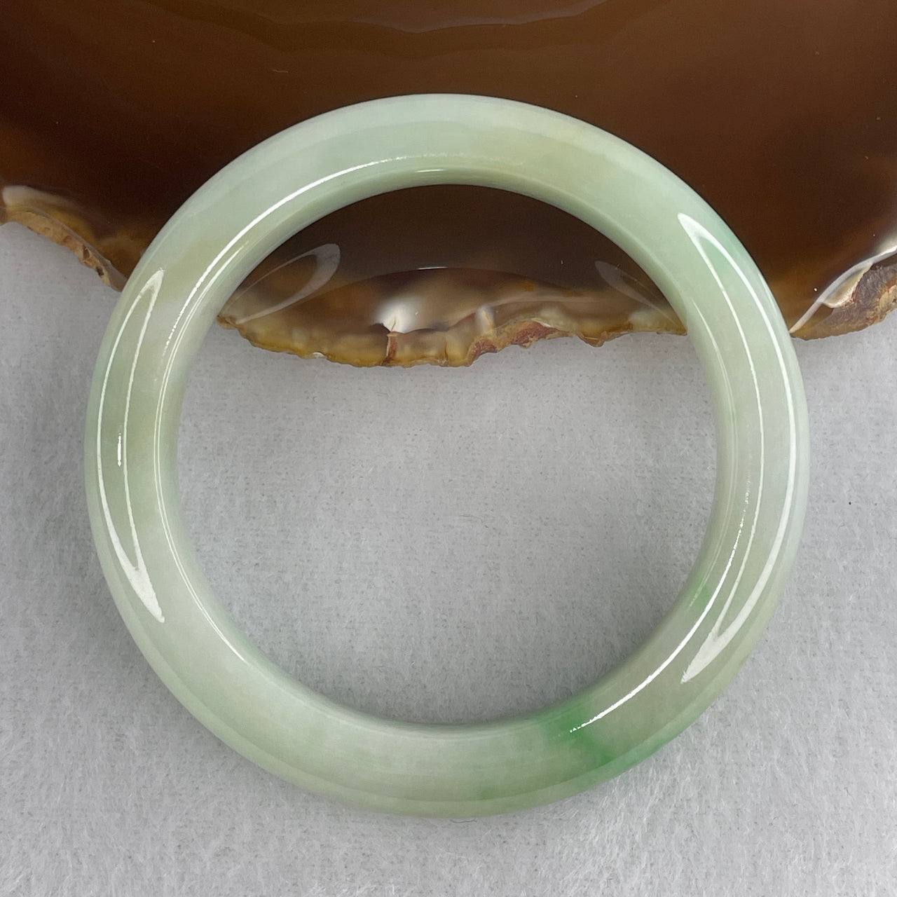 Natural Type A Multicolor Jadeite Bangle | 53.5mm Light Green with Emerald Green & Lavender Patches | Very Very Slight Internal Line "San Cai" Round Wrist Heirloom (52.00g 11.1x9.0mm)