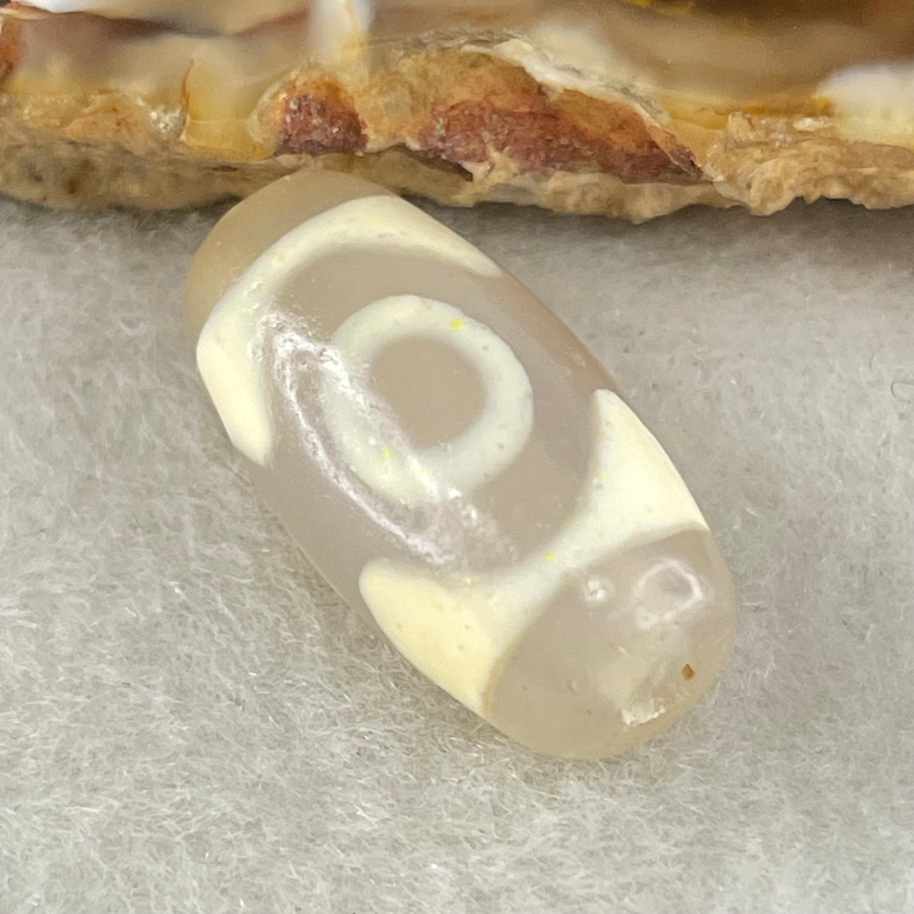 Natural Powerful Tibetan Old Oily Agate 3 Eyes Dzi Bead Heavenly Master (Tian Zhu) 三眼天诛 3.04g 20.0 by 10.2mm - Huangs Jadeite and Jewelry Pte Ltd