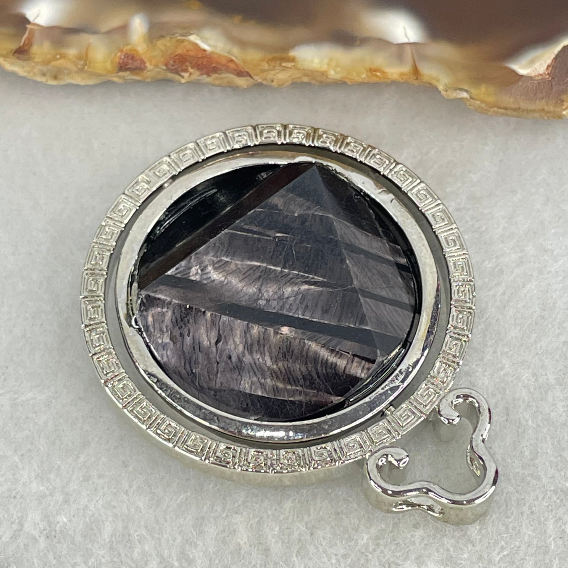 Natural Hypersthene in Stainless Steel Pendant 22.13g 25.0 by 8.0mm - Huangs Jadeite and Jewelry Pte Ltd