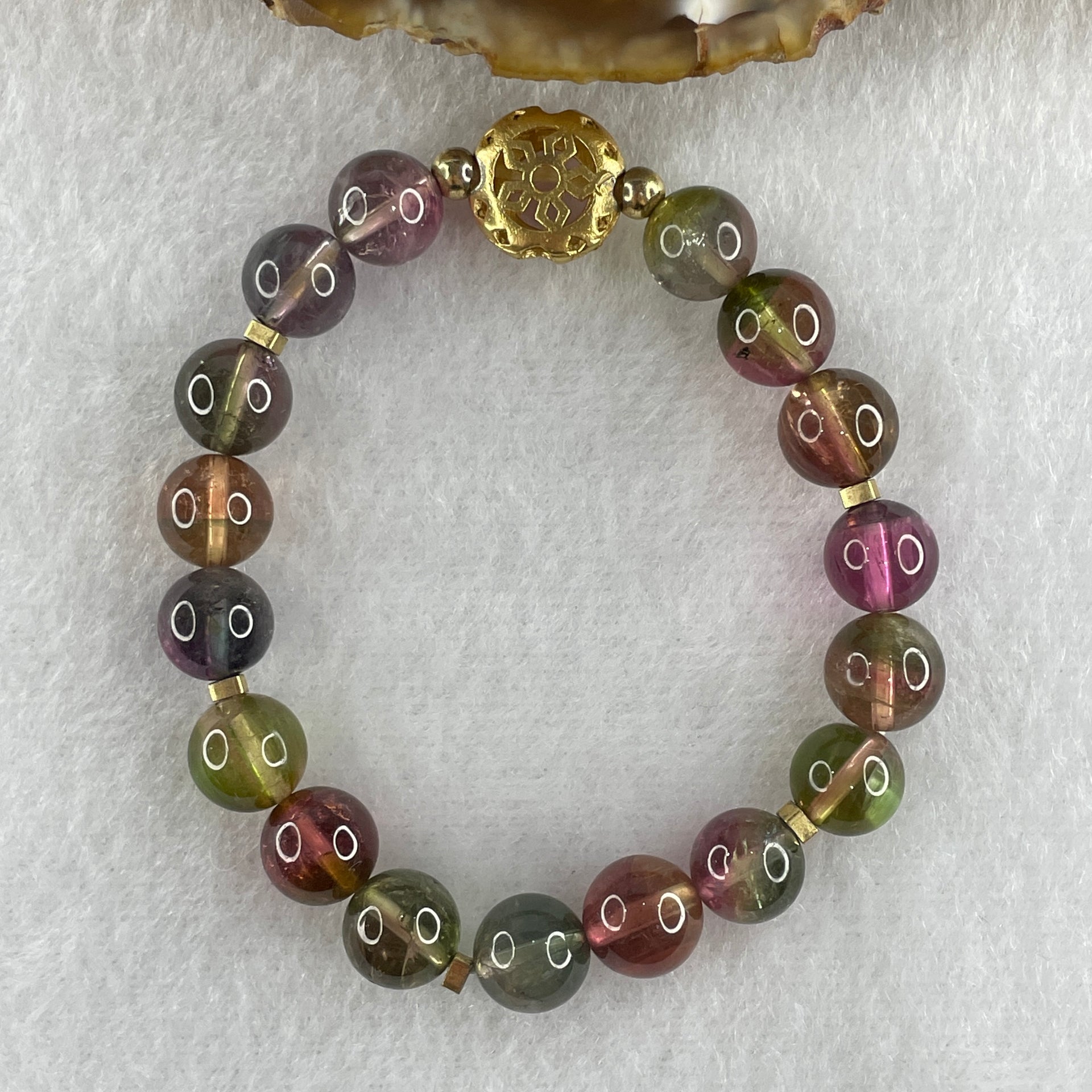 Very Good Grade Natural Tourmaline Crystal Beads with Charm Bracelet 19.74g 14cm 8.8mm 17Beads - Huangs Jadeite and Jewelry Pte Ltd
