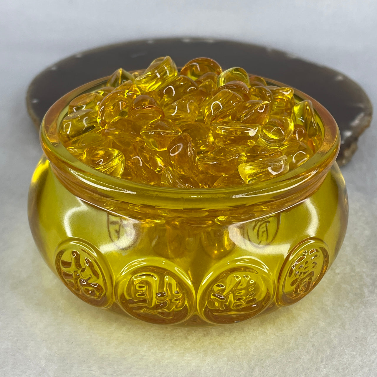Golden Yellow Liuli Prosperity Wealth Pot with Mini Ingots | Authentic Feng Shui Wealth Basin (Treasure Bowl) | Ultimate Abundance, Success & Cash Flow Manifestation Magnet (100.0x70.0mm| 674.46g)