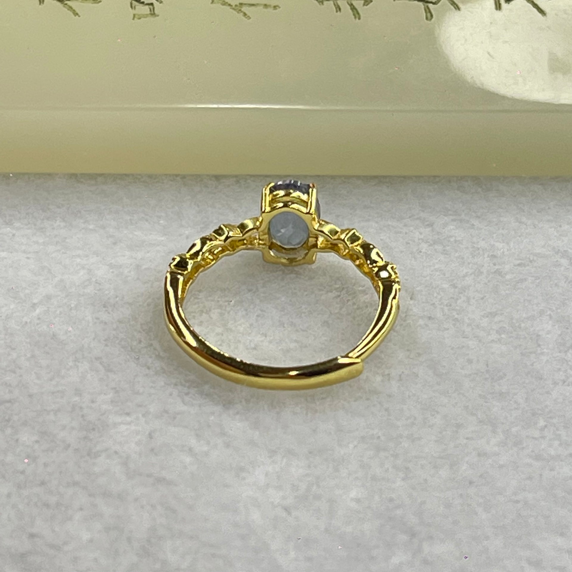 Blue Cubic Zirconia in Sliver Gold Color Ring (Adjustable Size) 1.44g 6.9 by 4.9 by 2.0mm - Huangs Jadeite and Jewelry Pte Ltd