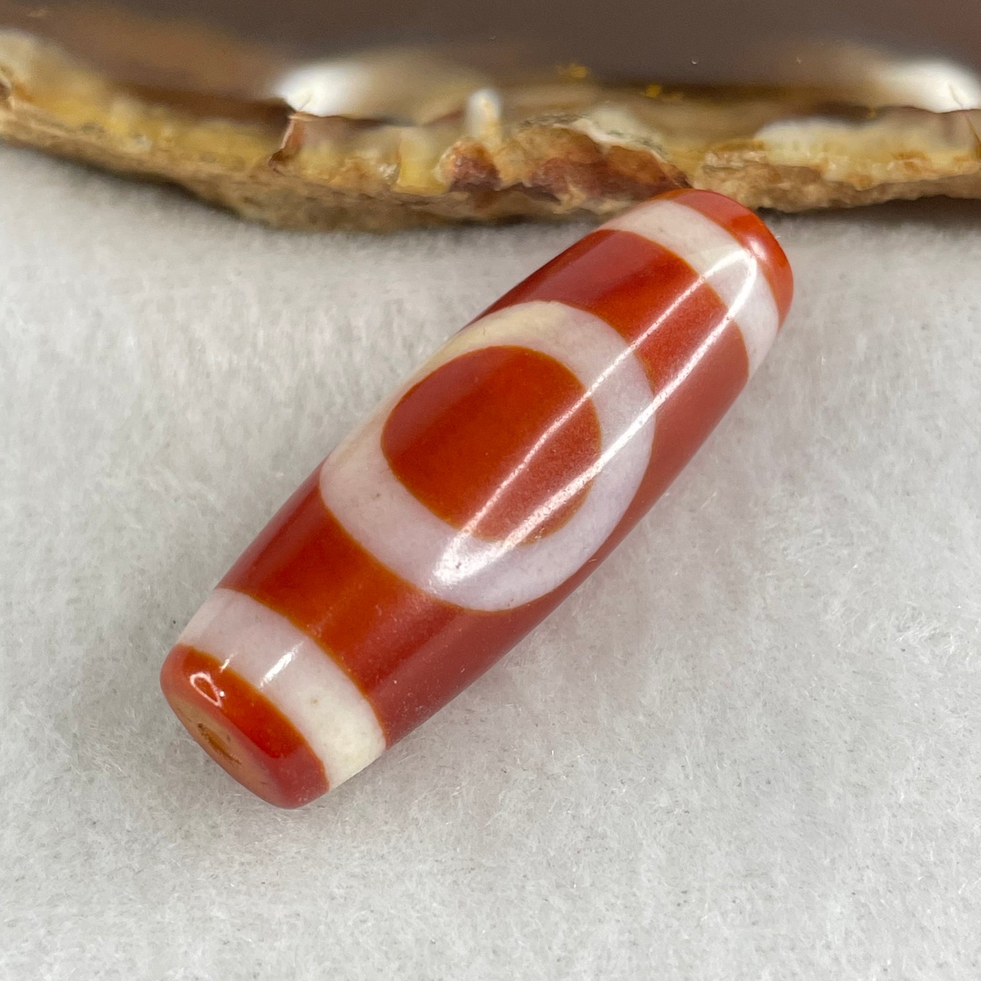 Natural Powerful Tibetan Old Oily Red White Agate One Eye Gold Metal Element Dzi Bead Heavenly Master (Tian Zhu) 一眼金天珠 11.08g 10.25g 37.9 by 13.2mm - Huangs Jadeite and Jewelry Pte Ltd