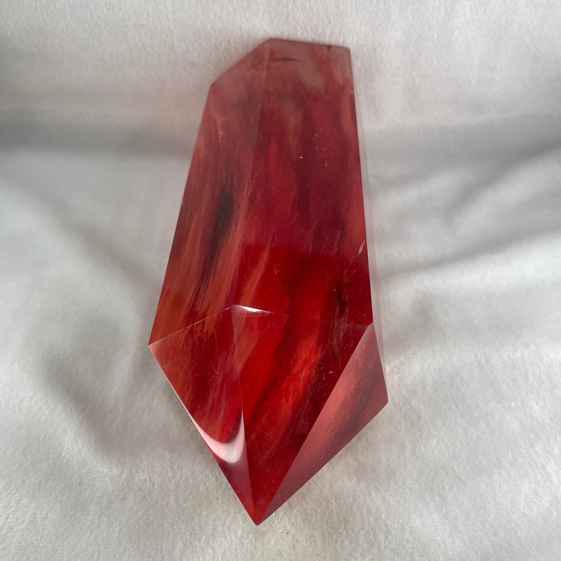 Cherry Quartz Tower with Wooden Stand Display 2446.6g 84.6 by 81.5 by 240.0mm - Huangs Jadeite and Jewelry Pte Ltd