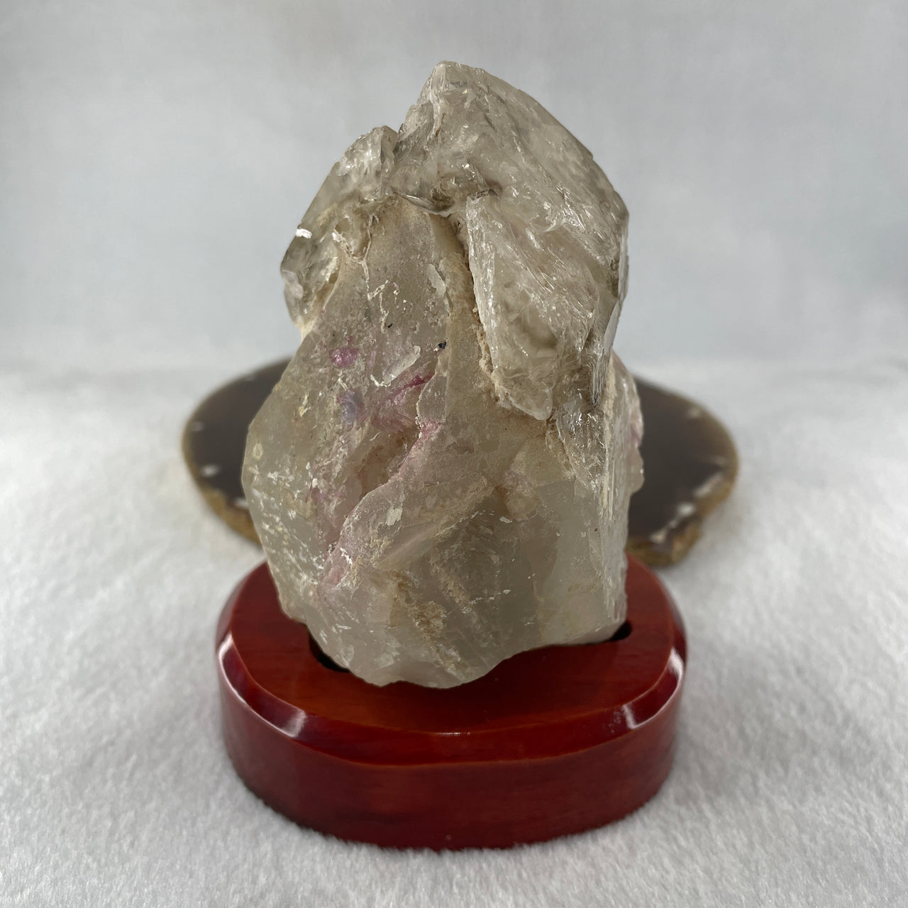 Natural Smoky Quartz Rough Irregular Shape Display in Wooden Stand 609.62g 17.4 by 88.5 by 123.0mm - Huangs Jadeite and Jewelry Pte Ltd