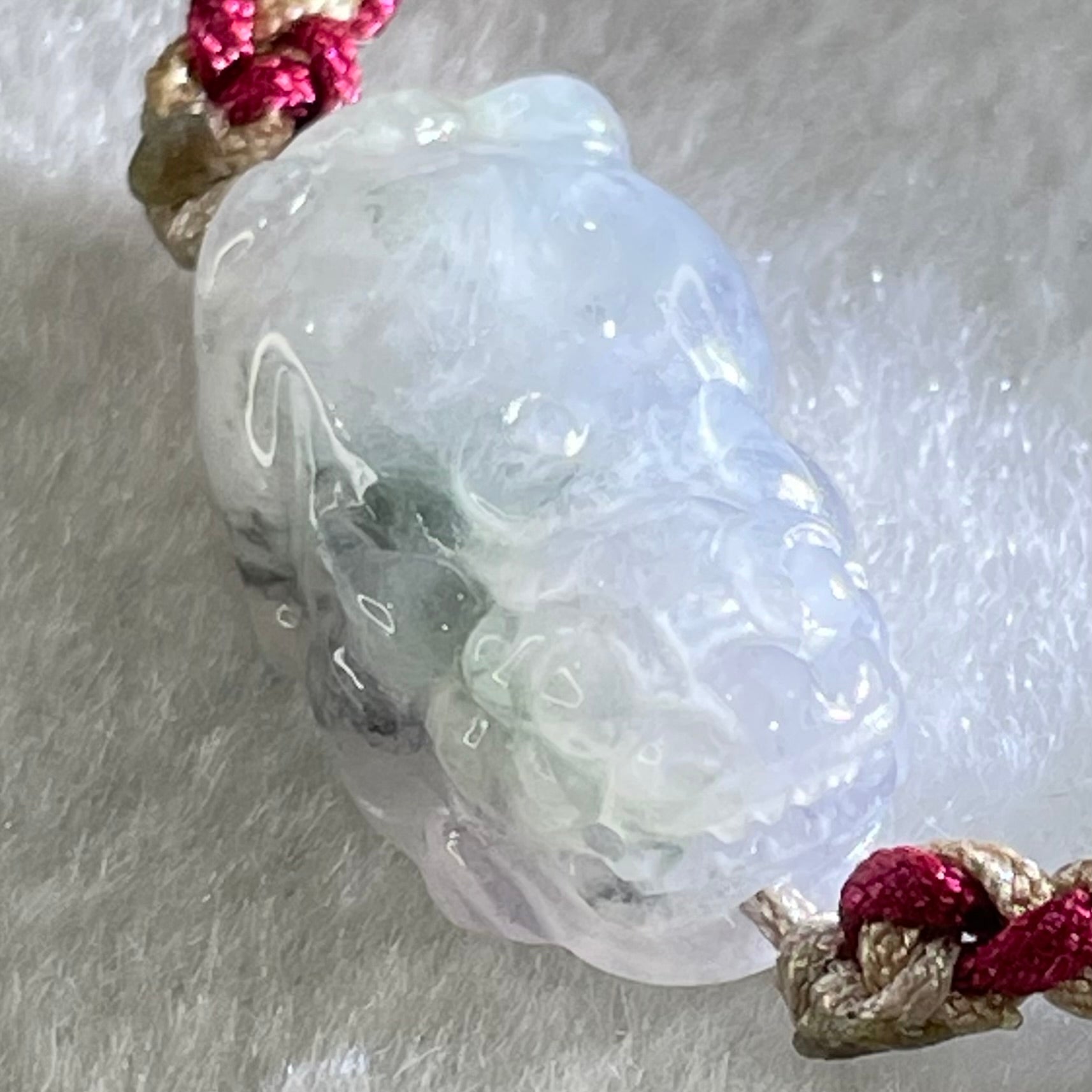 Type A Faint Lavender with Wuji Grey Black Jadeite Male Pixiu String Bracelet 6.07g 13cm 20.5 by 12.2 by 8.9mm - Huangs Jadeite and Jewelry Pte Ltd