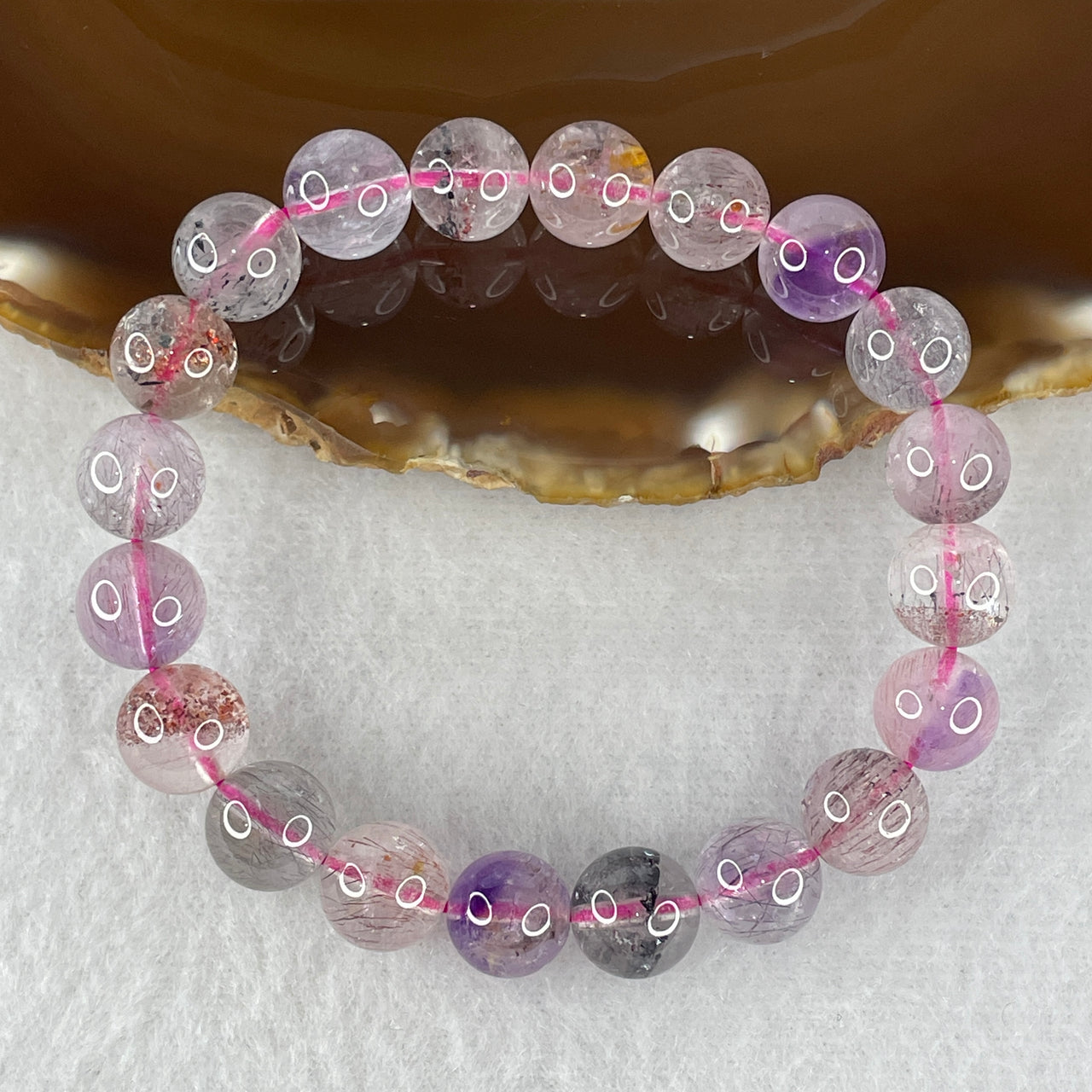 Certified Above-Average Grade Natural Super 7 Crystal Beads Bracelet | Substantial Statement Strand | Authentic Sacred Seven Multi-Mineral Inclusions Quartz Spiritual Catalyst & Auric Shield Bracelet (25.40g | 16cm Length | 9.9mm | 20 Beads)
