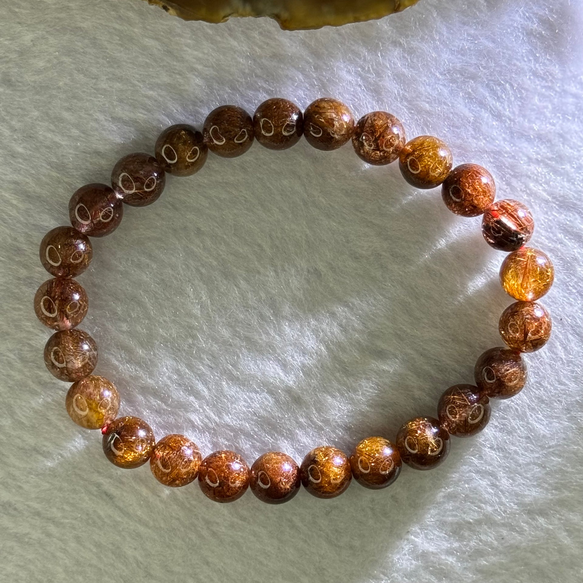 Natural Copper Rutilated Quartz Beads Bracelet 銅髮晶手镯 16.11g 16cm 7.9mm 28 Beads - Huangs Jadeite and Jewelry Pte Ltd