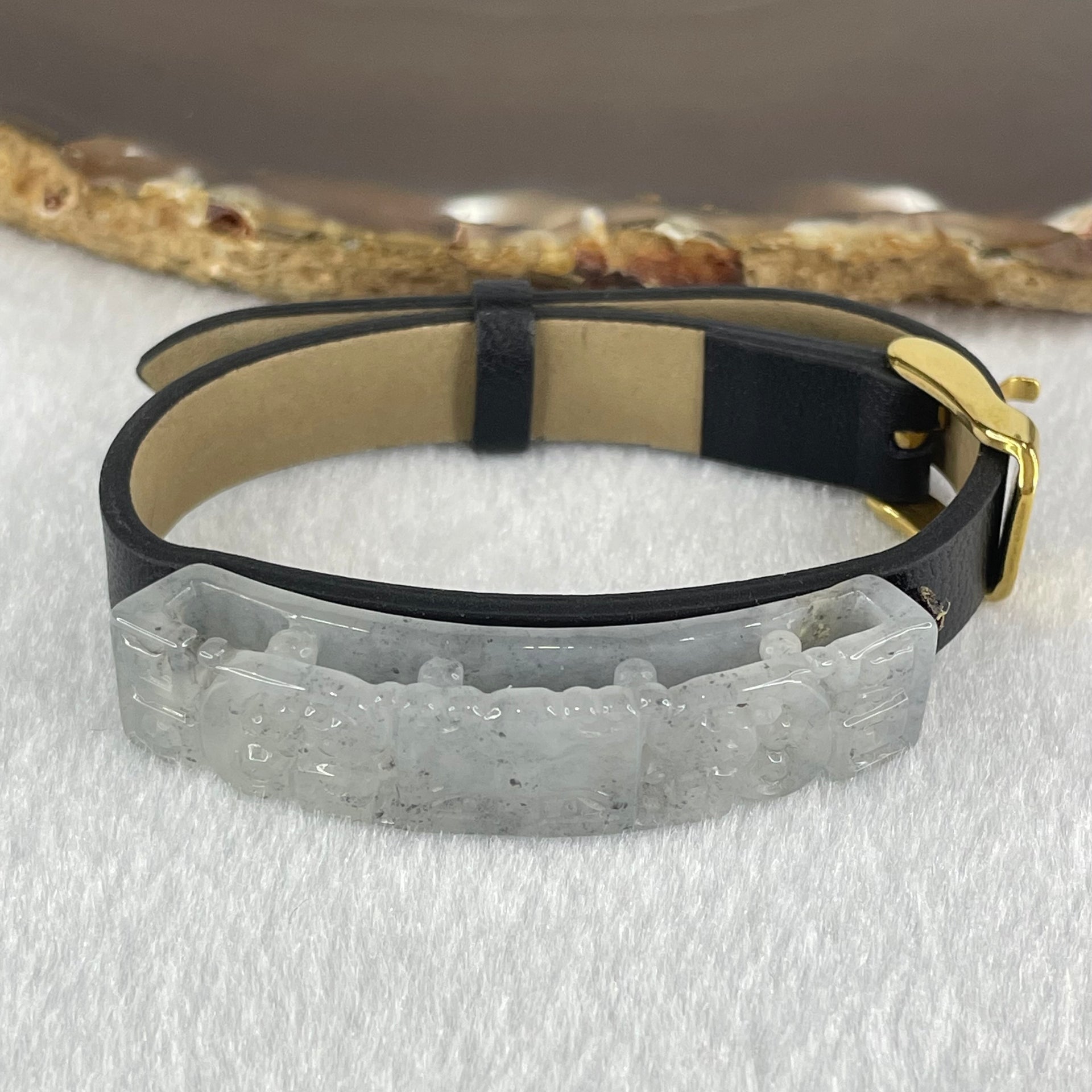 Type A Semi Icy Grey Jadeite Phoenix with PVC Bracelet 11.86g 49.3 by 11.1 by 7.7mm - Huangs Jadeite and Jewelry Pte Ltd