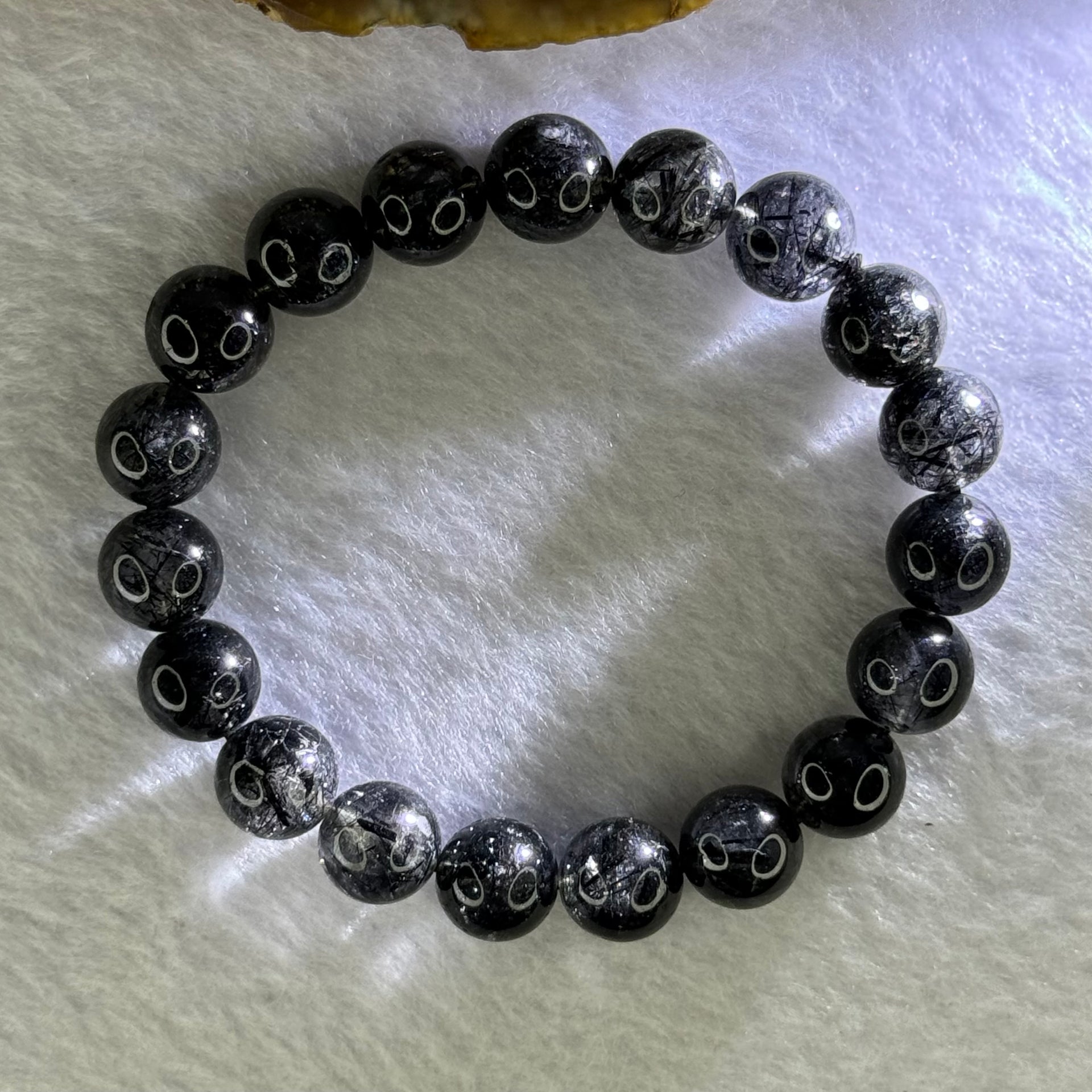 Natural Black Rutilated Quartz Beads Bracelet 天然黑发水晶手链 28.09g 16cm 10.4mm 19 Beads - Huangs Jadeite and Jewelry Pte Ltd