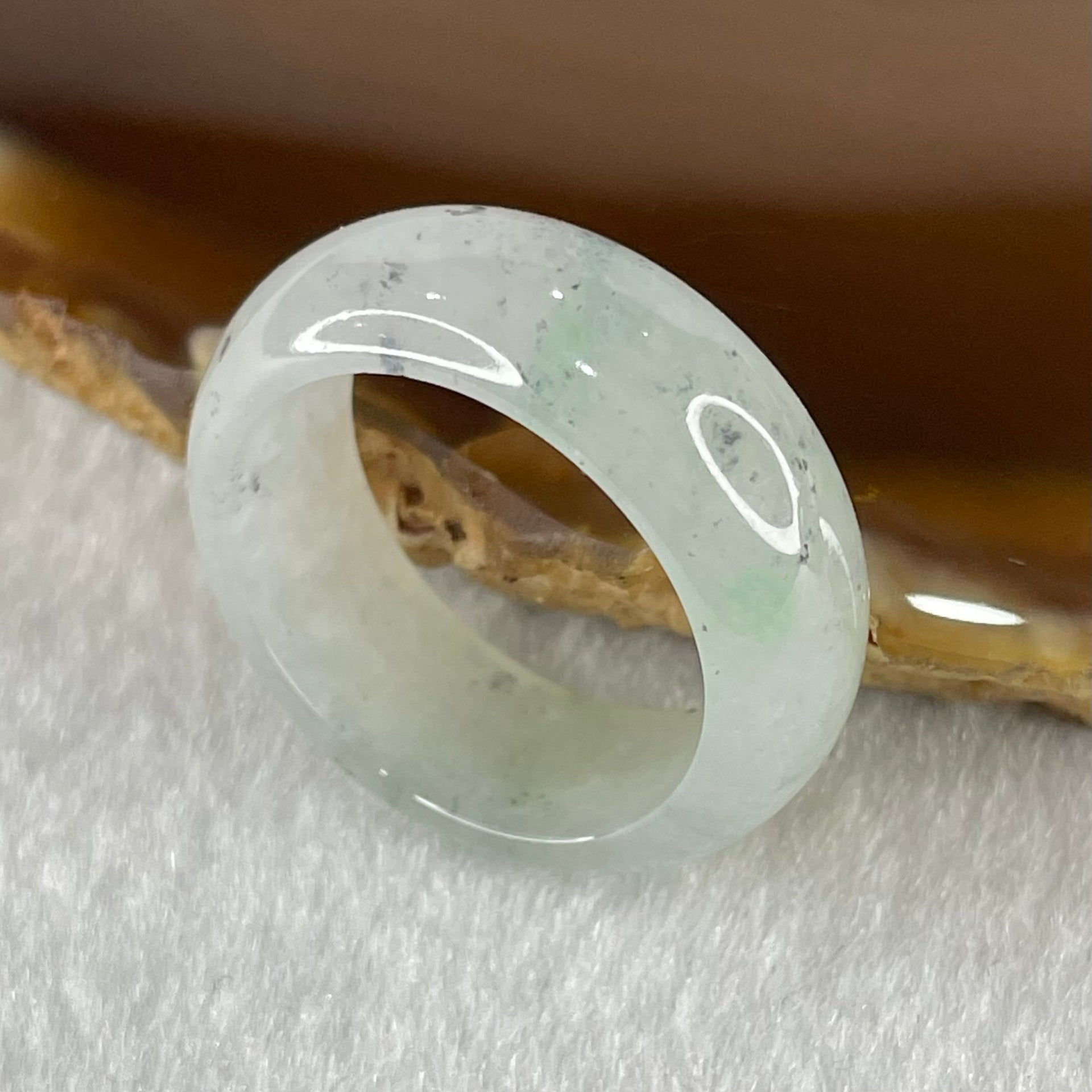 Type A Faint Lavender Green Close to White with Wuji Black Grey Patches Jadeite Ring 5.56g 8.5 by 3.6mm US9.2 HK20.5 - Huangs Jadeite and Jewelry Pte Ltd