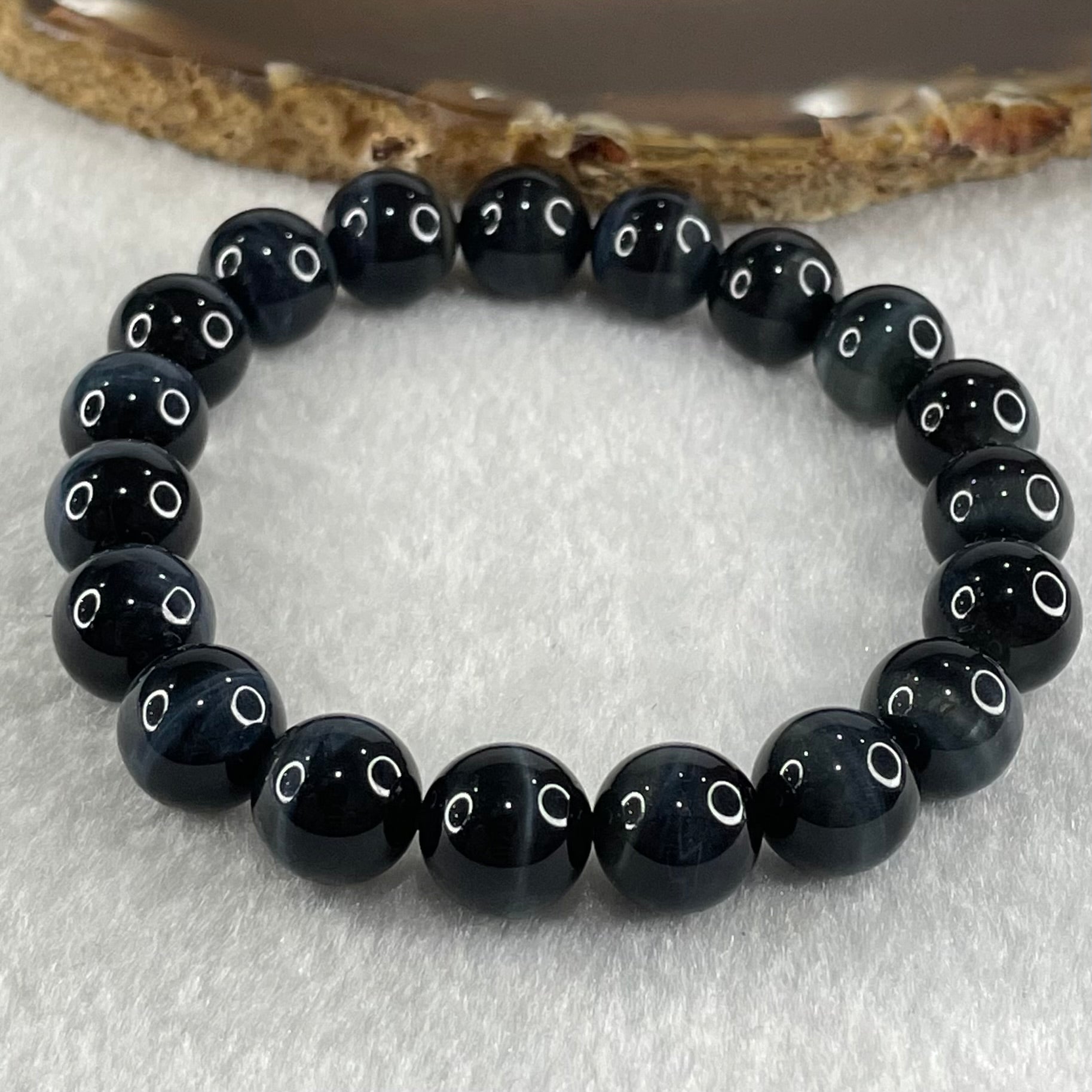 Natural Blue Tiger Eye Quartz Beads Bracelet 29.18g 16.5cm 10.5mm 19 Beads - Huangs Jadeite and Jewelry Pte Ltd