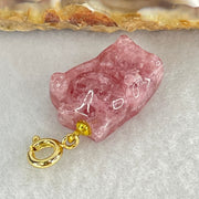 Natural Strawberry Quartz Fortune Cat Charm 3.76g 18.3 by 13.0 by 9.1mm - Huangs Jadeite and Jewelry Pte Ltd