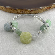 Natural Type A Green with Lavender and light Yellowish Jadeite Flower and Cat Dog Butterfly with Faux Pearl Bracelet 17.34g 15-18cm 16.0mm - Flower - Huangs Jadeite and Jewelry Pte Ltd
