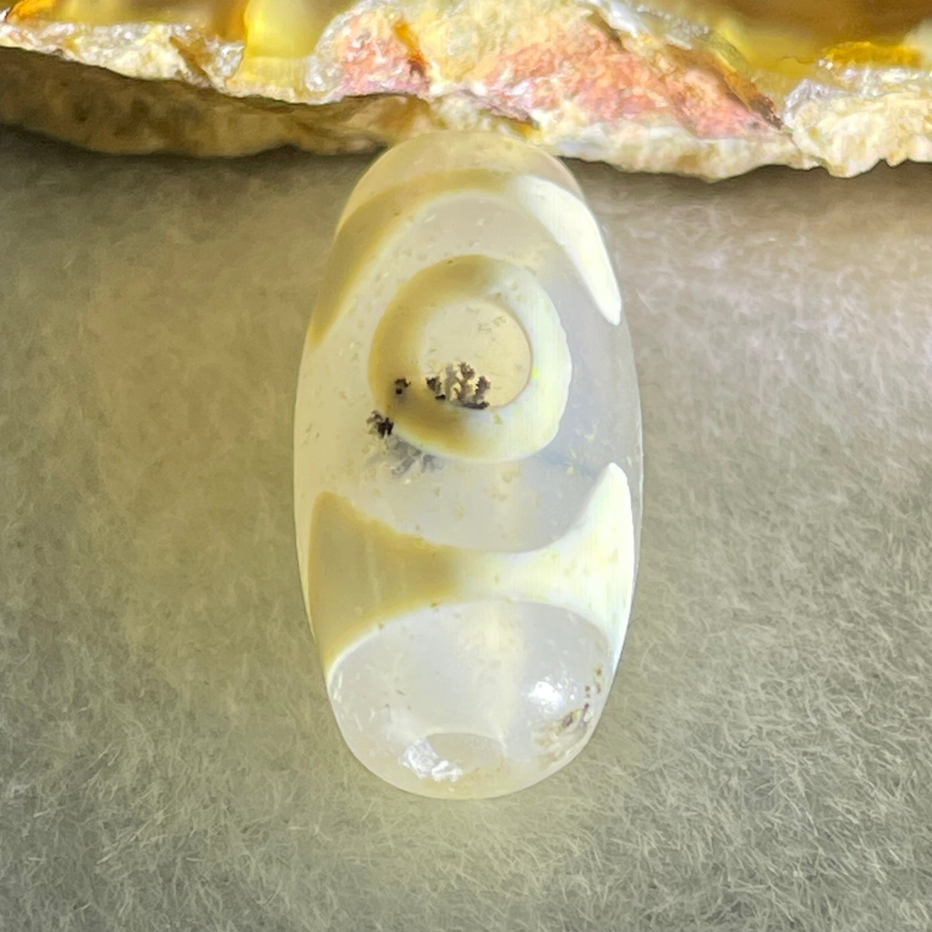 Natural Powerful Tibetan Old Oily Agate 3 Eyes Dzi Bead Heavenly Master (Tian Zhu) 三眼天诛 2.60g 19.9 by 9.6mm - Huangs Jadeite and Jewelry Pte Ltd