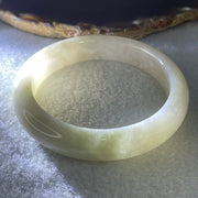 Certified Natural Type A Yellowish Green Jadeite Bangle | 59.3mm Inner Diameter (65.33g 12.9x8.5mm | Very Very Slight Internal Line | Abundance, Joy & Solar-Heart Synergy) - Huangs Jadeite and Jewelry Pte Ltd