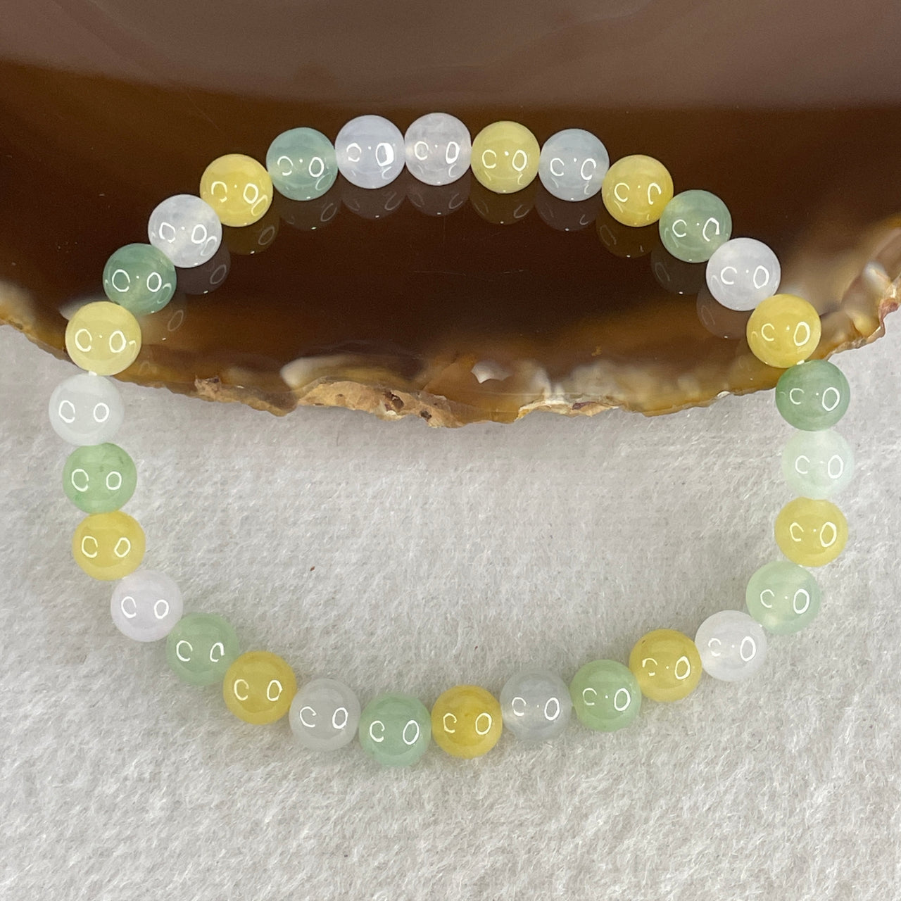 Certified Natural Type A Semi-Icy Multi-Color Jadeite Balancing Beads Bracelet | 5-Color "Wu Cai" Palette (White, Lavender, Yellow, Green, Blueish-Green) | Ultimate Five-Blessing Harmony Talisman (30 Beads 6.1mm | 15cm | 11.60g)