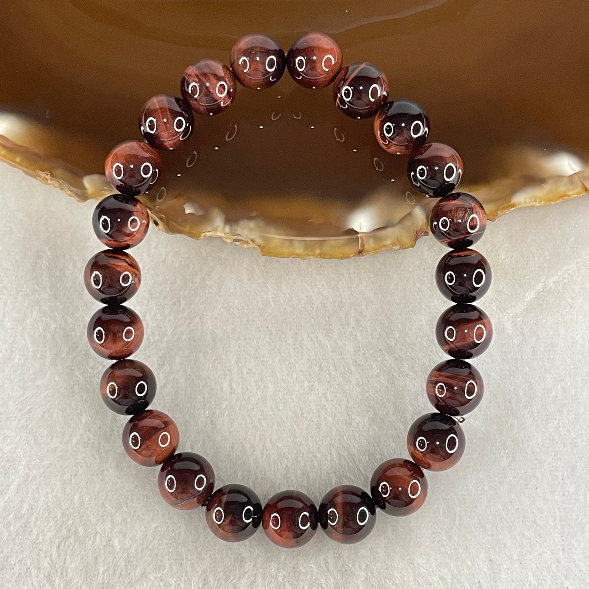 Natural Red Tiger's Eye Quartz Beads Bracelet 19.58g 16cm 8.5mm 23 Beads - Huangs Jadeite and Jewelry Pte Ltd