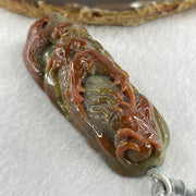 Grand Mater Type A Brownish Red with Green Jadeite Dragon Double Side Pendant 104.37g 81.8 by 1.9 by 22.5mm - Huangs Jadeite and Jewelry Pte Ltd