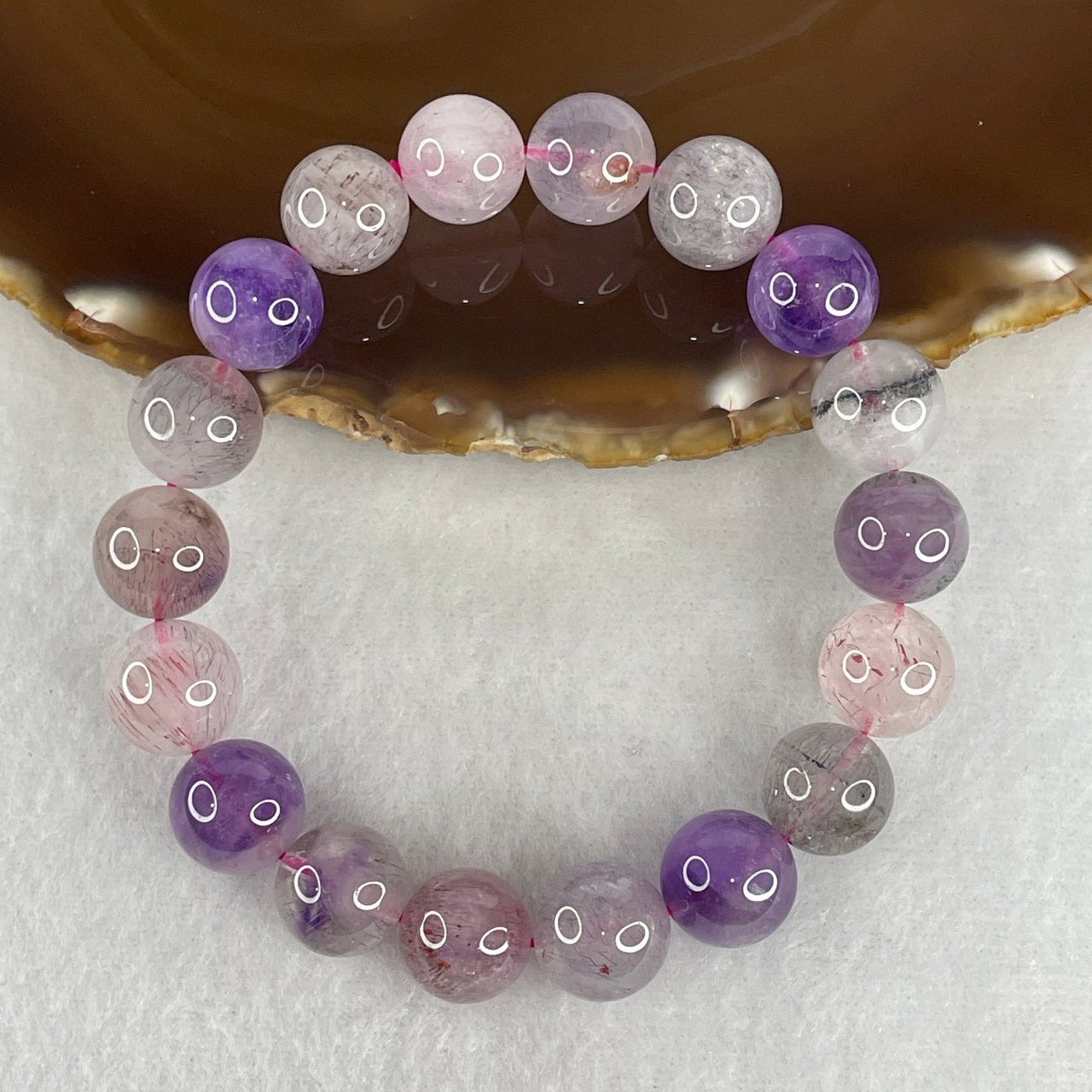 Certified Above Average Grade Natural Super 7 Crystal Beads Bracelet | 12mm Sacred 7-Mineral Synergy Executive Power (41.37g | 17.5cm Wrist Sizing | 18 Beads)