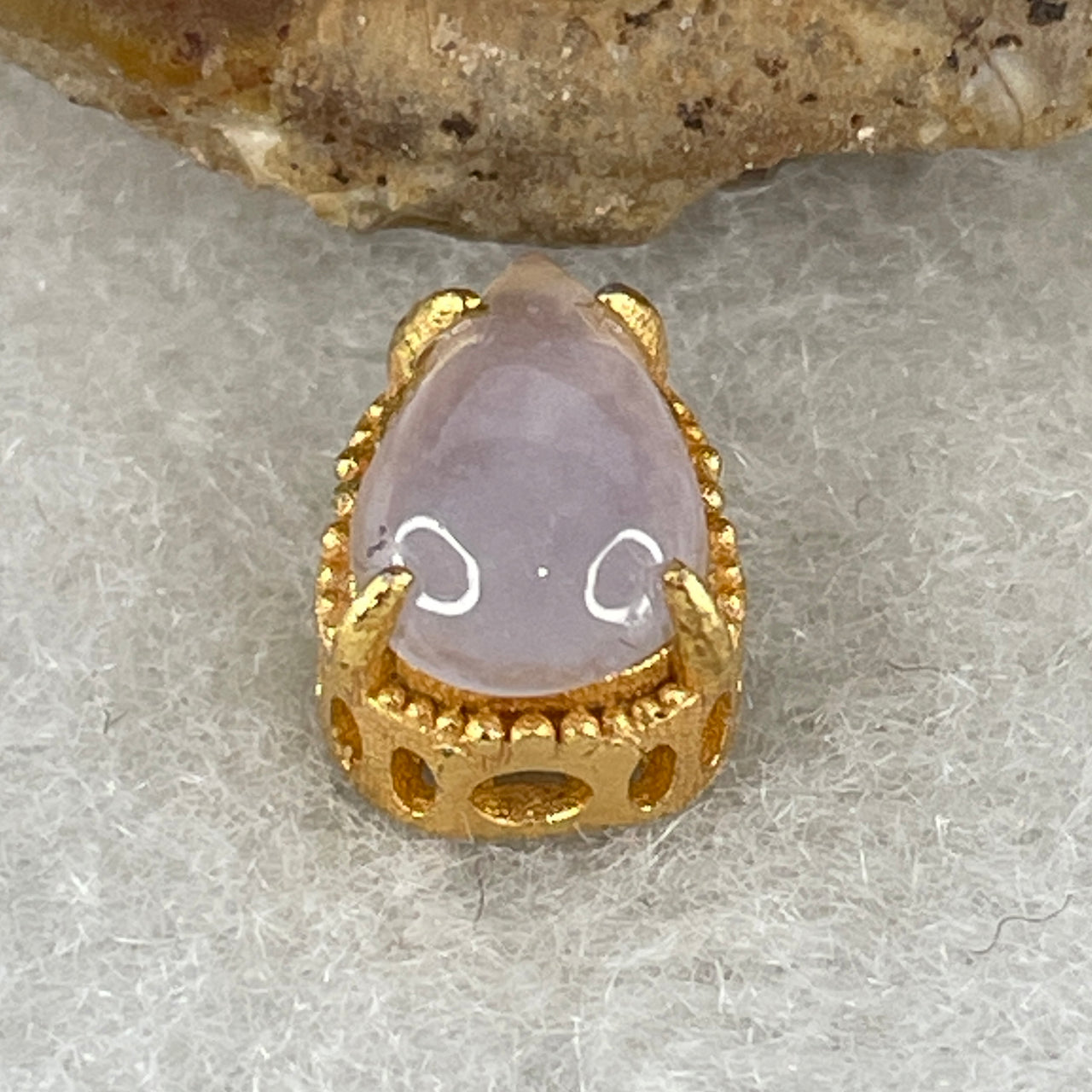 Type A Jelly Faint Pinkish-Lavender Jadeite Teardrop Charm | Luminous S925 Sterling Silver "Hulu" Charm| Ethereal "Blossom-Ice" Abundance & Protection Token (0.93g 7.9x5.6x2.0mm)