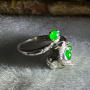 Type A Burmese Full Spicy Green Jade Jadeite Leopard 18K White Gold Ring with Diamonds 3.36g US6.75 HK15 Inner Dia 17.4mm - Huangs Jadeite and Jewelry Pte Ltd