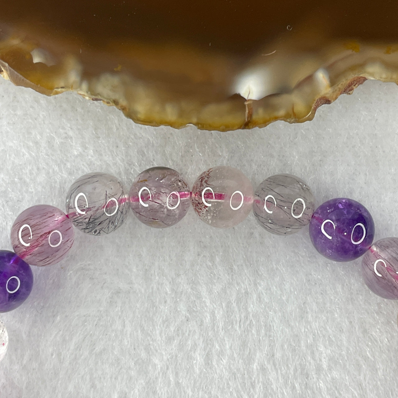 Certified Above-Average Grade Natural Super 7 Crystal Beads Bracelet | High-Fluidity Crystalline Strand | Authentic Sacred Seven Multi-Mineral Inclusions Quartz Spiritual Catalyst & Auric Shield Bracelet (17.86g | 15.5cm Length | 8.4mm | 23 Beads)