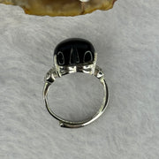 Natural Black Obsidian in S925 Sliver Ring (Adjustable Size) 3.47g 12.2 by 11.5 by 7.1mm - Huangs Jadeite and Jewelry Pte Ltd