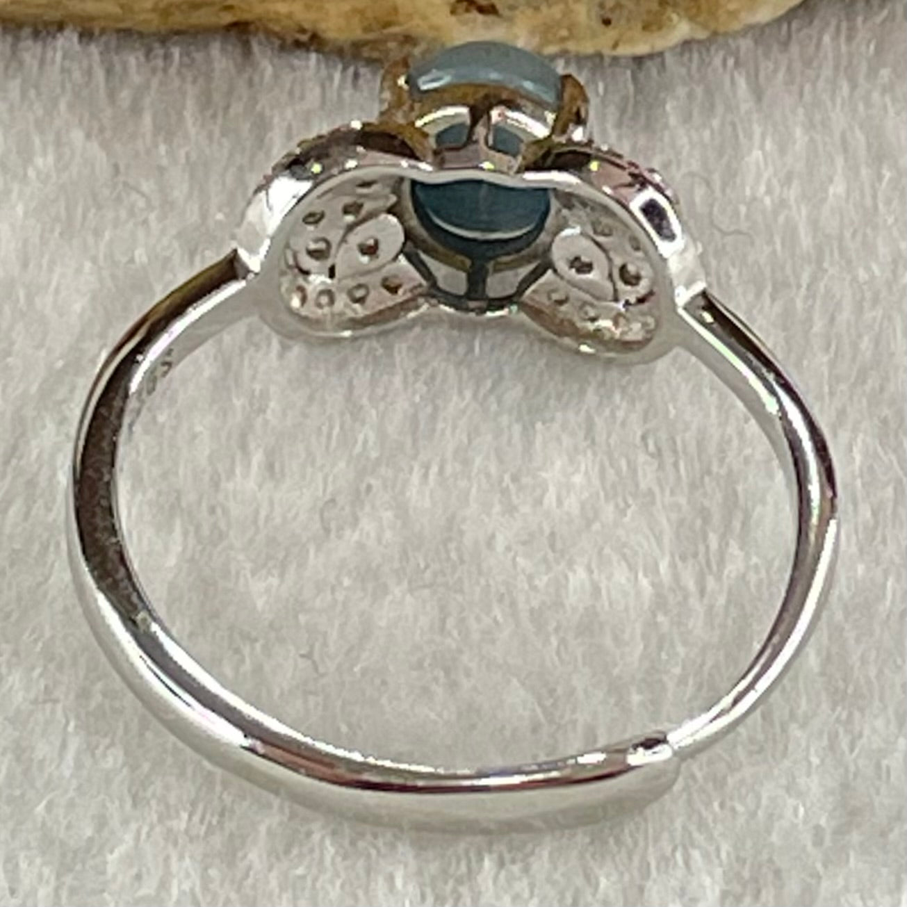 Type A Dark Blue with Blueish Green Jadeite with Crystals in S925 Sliver Ring (Adjustable Size) 1.65g 5.8 by 4.5mm - Huangs Jadeite and Jewelry Pte Ltd
