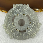 Rare Natural Greyish Lavender Nephrite 3 Mystical Beasts Double Ping An Kou Donut Ornament for Protection and Prosperity 108.05g 80.3 by 73.8 by 10.9mm - Huangs Jadeite and Jewelry Pte Ltd