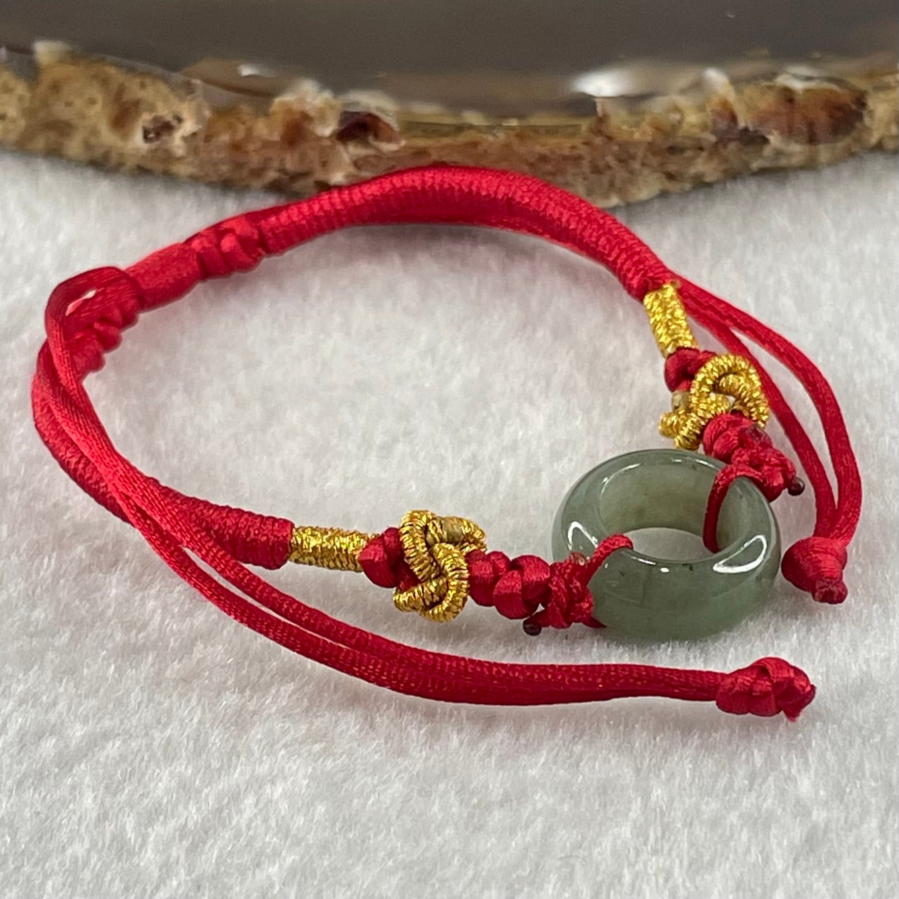 Type A Blueish Green Jadeite Ping An Kou String Bracelet 2.85g 14.8 by 6.1mm - Huangs Jadeite and Jewelry Pte Ltd