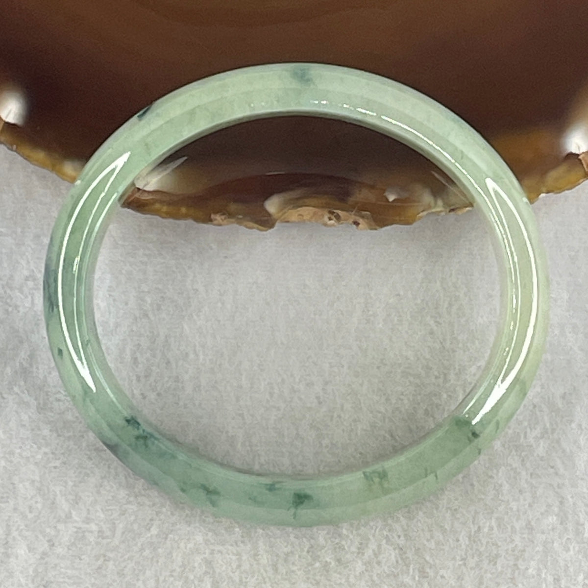 Certified Natural Type A Jelly Green & Green Piao Hua Jadeite Oval Bangle | (43.47g | 54.3mm Inner Diameter | 13.8mm x 6.6mm | Very Very Slight External Rough | Radiance, Steady Wealth "Zheng Cai" Anchor & Feng Shui Prosperity Catalyst) - Huangs Jadeite and Jewelry Pte Ltd