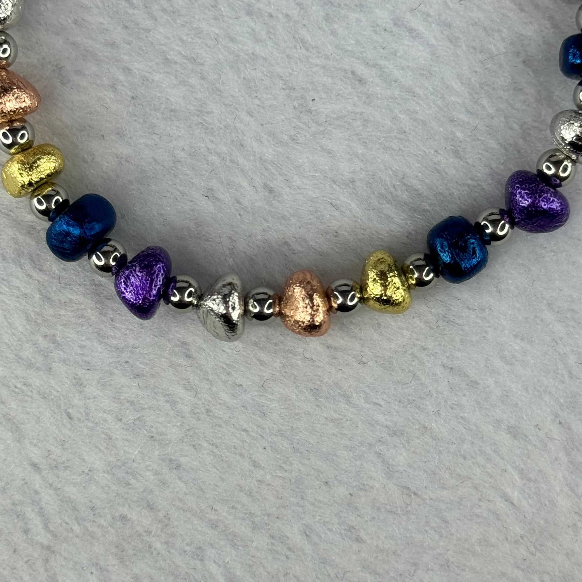 Natural Meteorite in Multi Color Pebble Shape Beads with Mini Stainless Beads Bracelet 天然天铁手链 25.33g 15cm 6.8mm 22pcs - Huangs Jadeite and Jewelry Pte Ltd