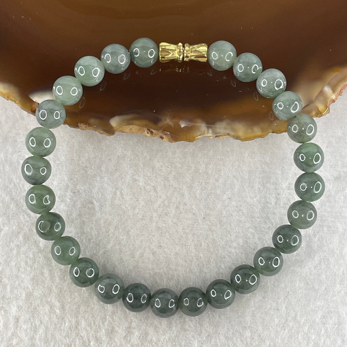 Natural Type A Light Wuji Grey & Green Jadeite Beads Bracelet | (15.48g | 6.9mm x 27 Beads | Root, Heart & Throat Chakra Synergy, "Wuji" Spatial Shield & Feng Shui Serenity Anchor)