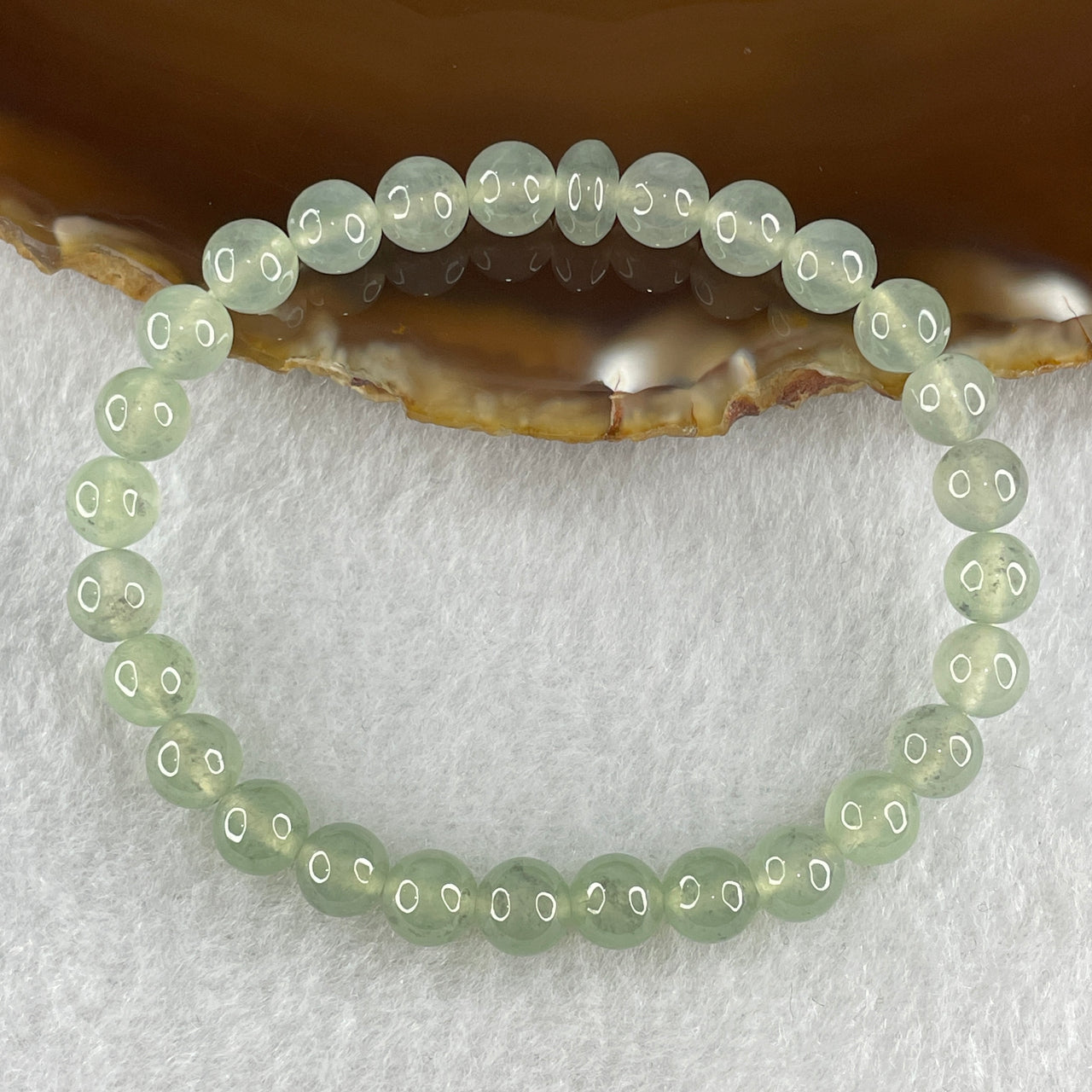 High Grade Natural Type A Icy Light Blueish Green Jadeite Beads Bracelet 14.91g 15.5cm 6.9mm 28 Beads