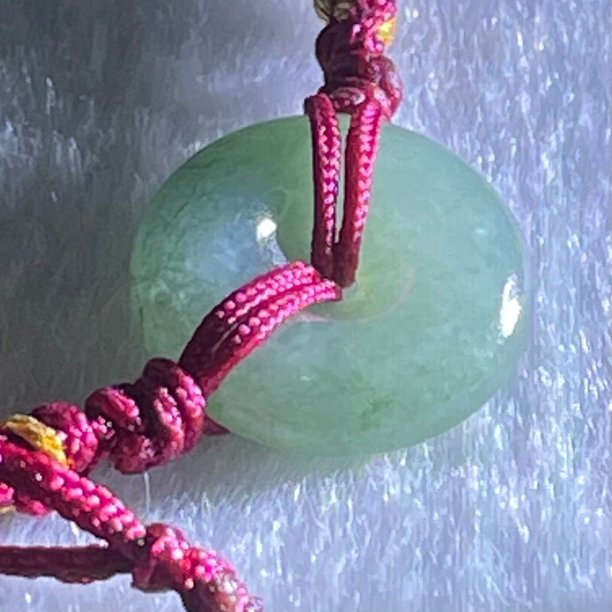 Type A Blueish Green Jadeite Ping An Kou Donut In String Bracelet 1.90g 12.5 by 3.8mm - Huangs Jadeite and Jewelry Pte Ltd