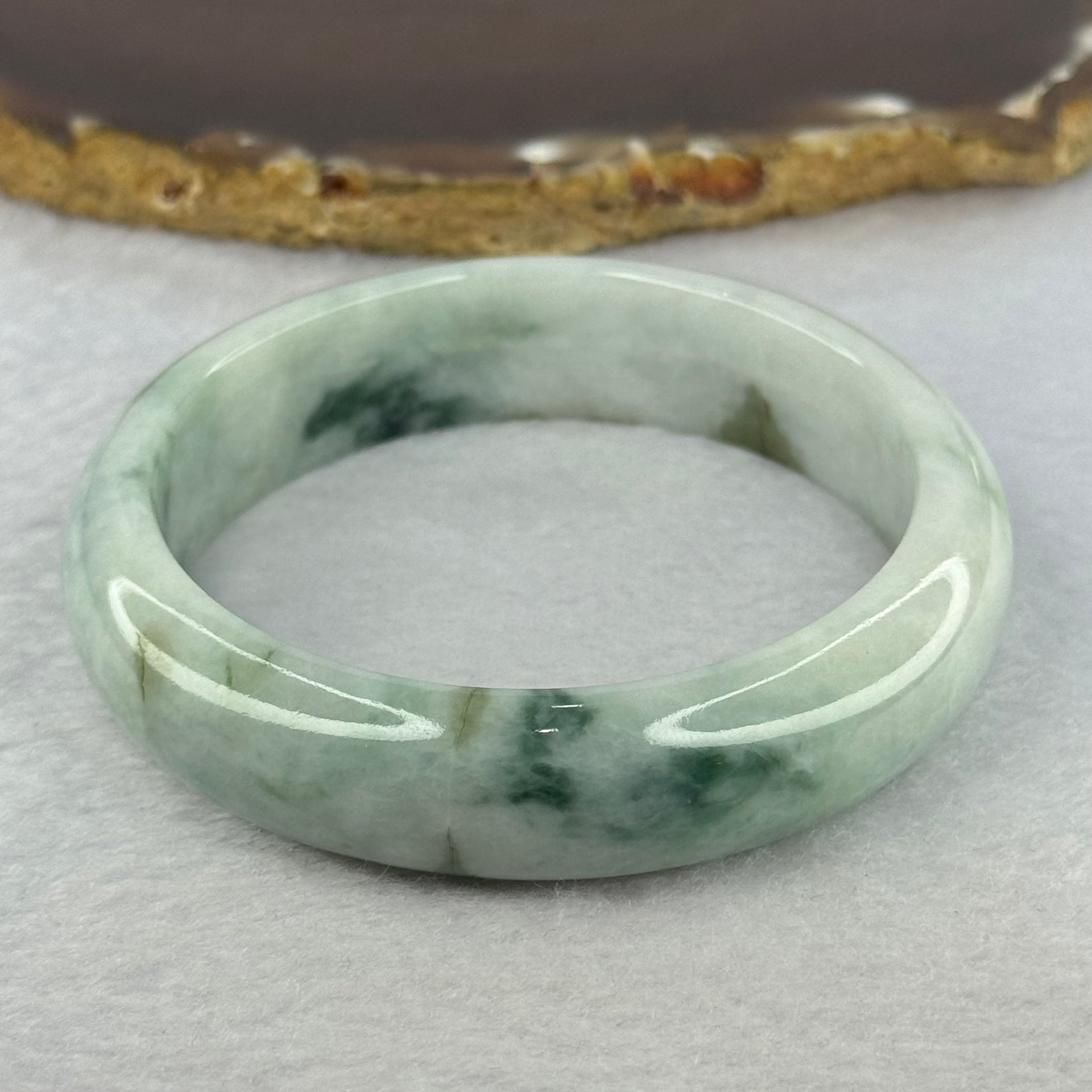 Type A 3 Greens Piao Hua Jadeite Bangle 64.25g Internal Diameter 57.5mm  15.4 by 8.3mm (Internal Lines) - Huangs Jadeite and Jewelry Pte Ltd