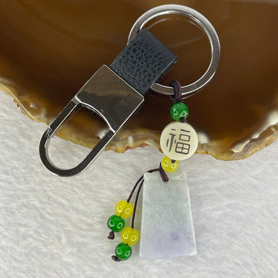 Type A Bright Deep Lavender Green Jadeite Wu Shi Pai Key Chain 25.74g 19.8 by 29.6 by 5.4mm - Huangs Jadeite and Jewelry Pte Ltd