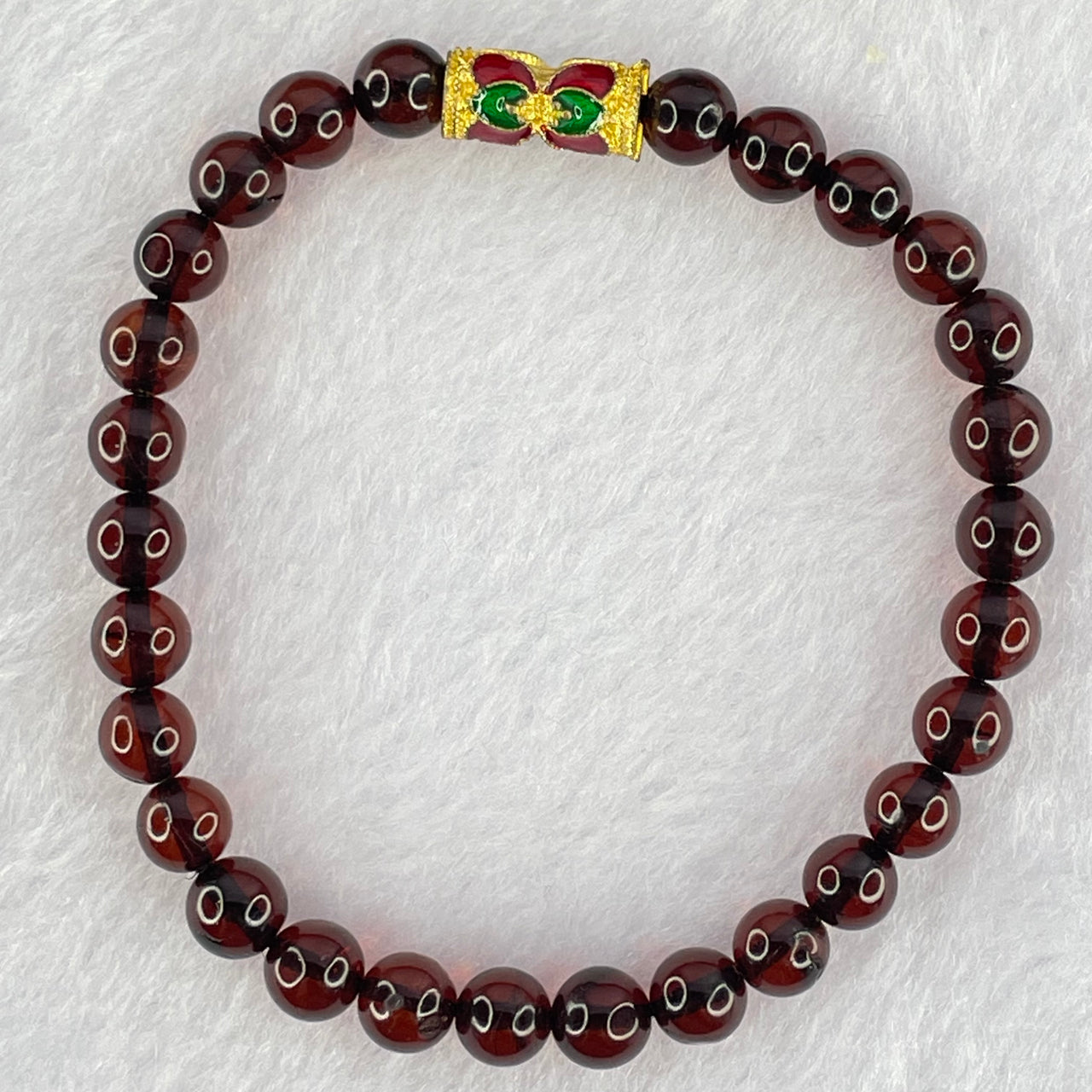 Natural Dark Blood Red Amber Beads Bracelet 天然血珀手链 4.86g 15.5cm 6.2mm 28 Beads - Huangs Jadeite and Jewelry Pte Ltd
