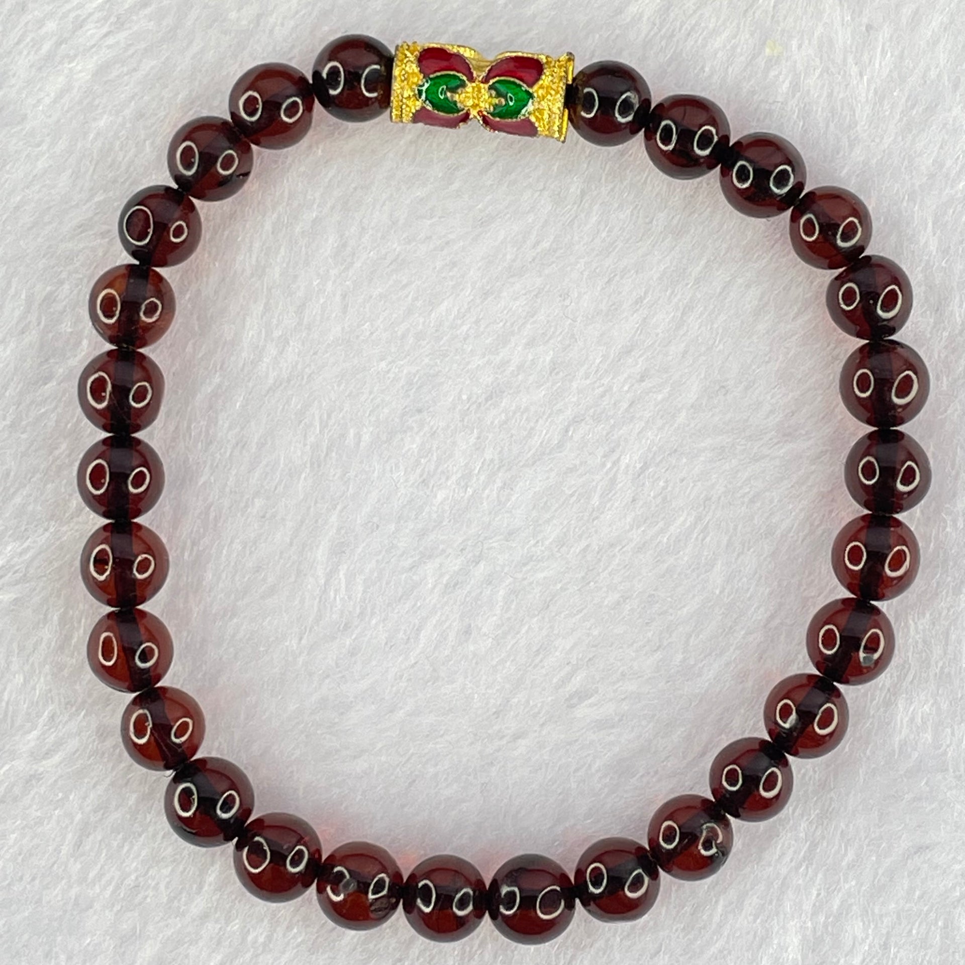 Natural Dark Blood Red Amber Beads Bracelet 天然血珀手链 4.86g 15.5cm 6.2mm 28 Beads - Huangs Jadeite and Jewelry Pte Ltd