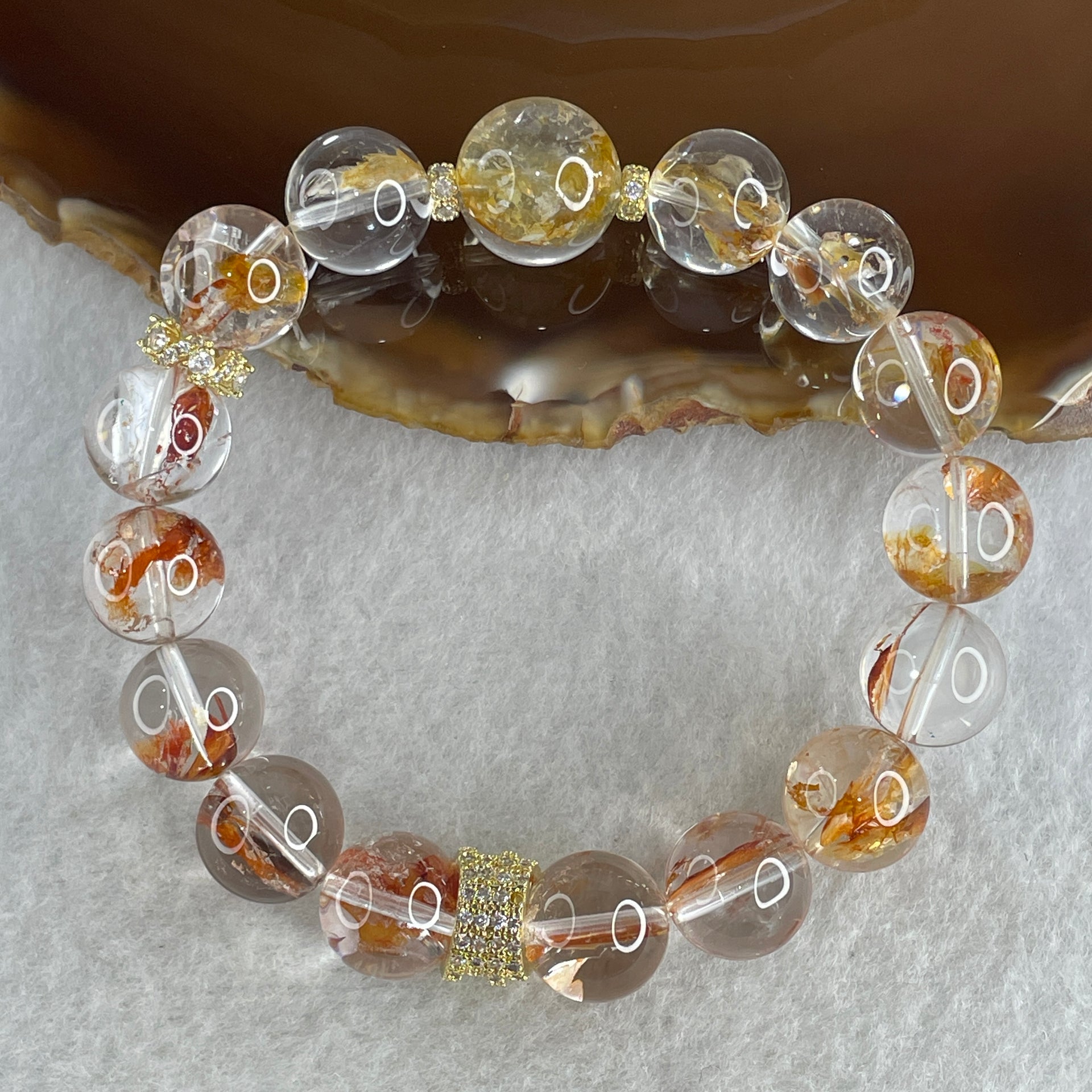 Good Grade Natural Red with Orange Ferruginous Quartz Beads Bracelet 39.60g 16cm 13.6mm 1 Bead - 11.8mm 15 Beads - Huangs Jadeite and Jewelry Pte Ltd