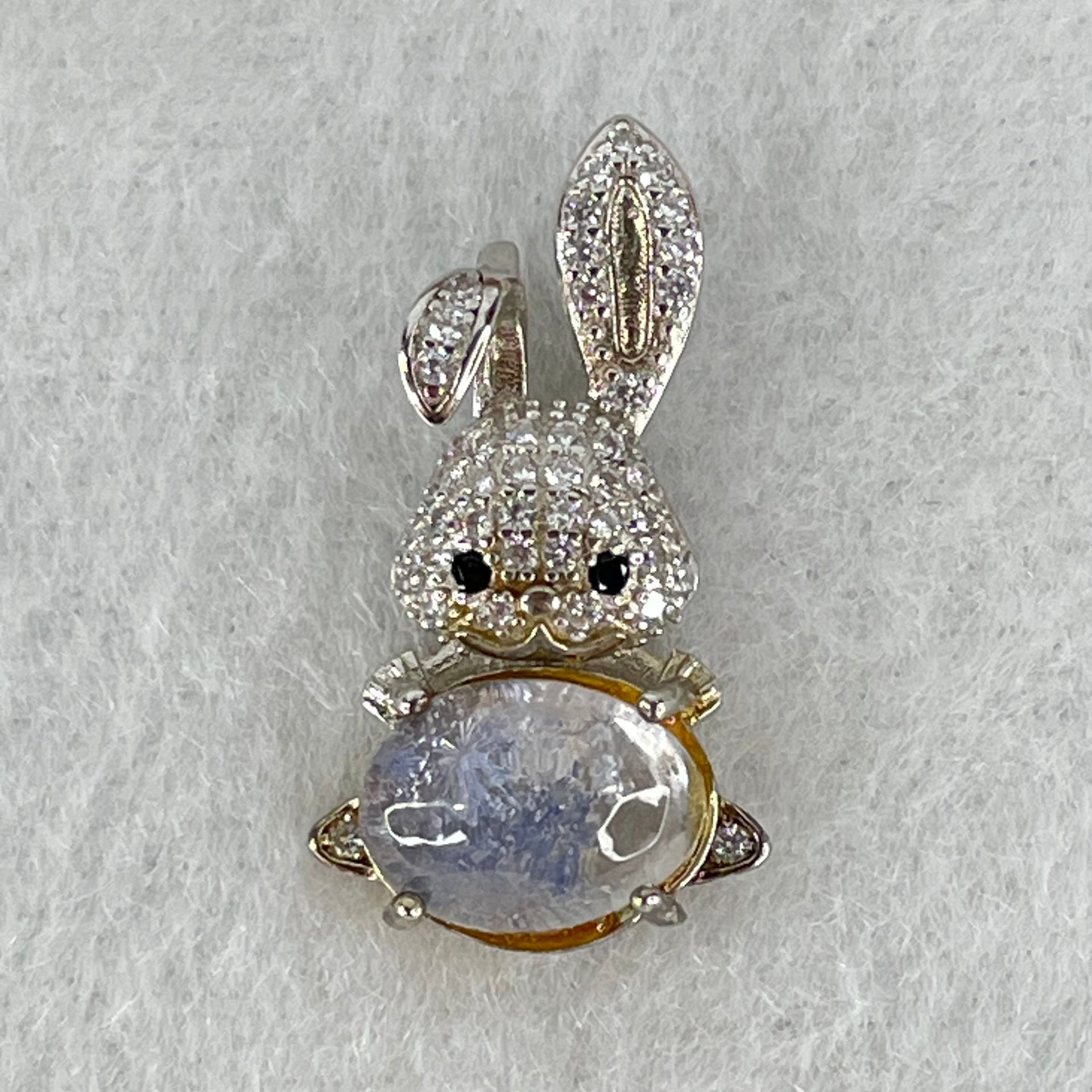Rare Natural Blue Dumortierite Rutilated Quartz in S925 Sliver Rabbit Pendant 2.40g 9.9 by 7.0 by 4.0mm - Huangs Jadeite and Jewelry Pte Ltd