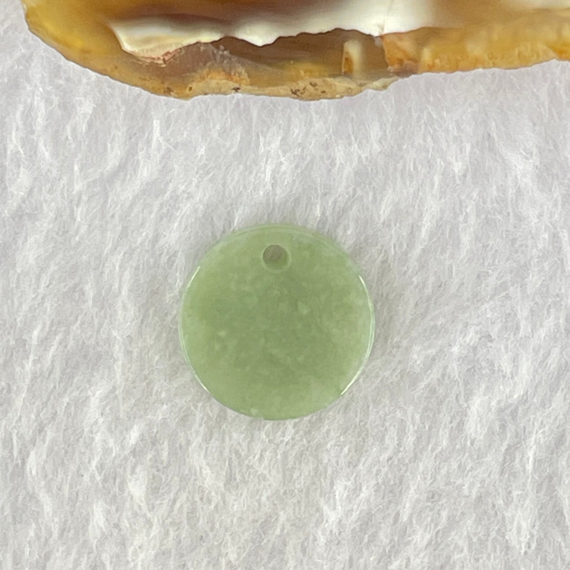 Type A Blueish Green Jadeite Mini Round Wu Shi Pai Pendant 1.18g 13.8 by 2.5mm - Huangs Jadeite and Jewelry Pte Ltd