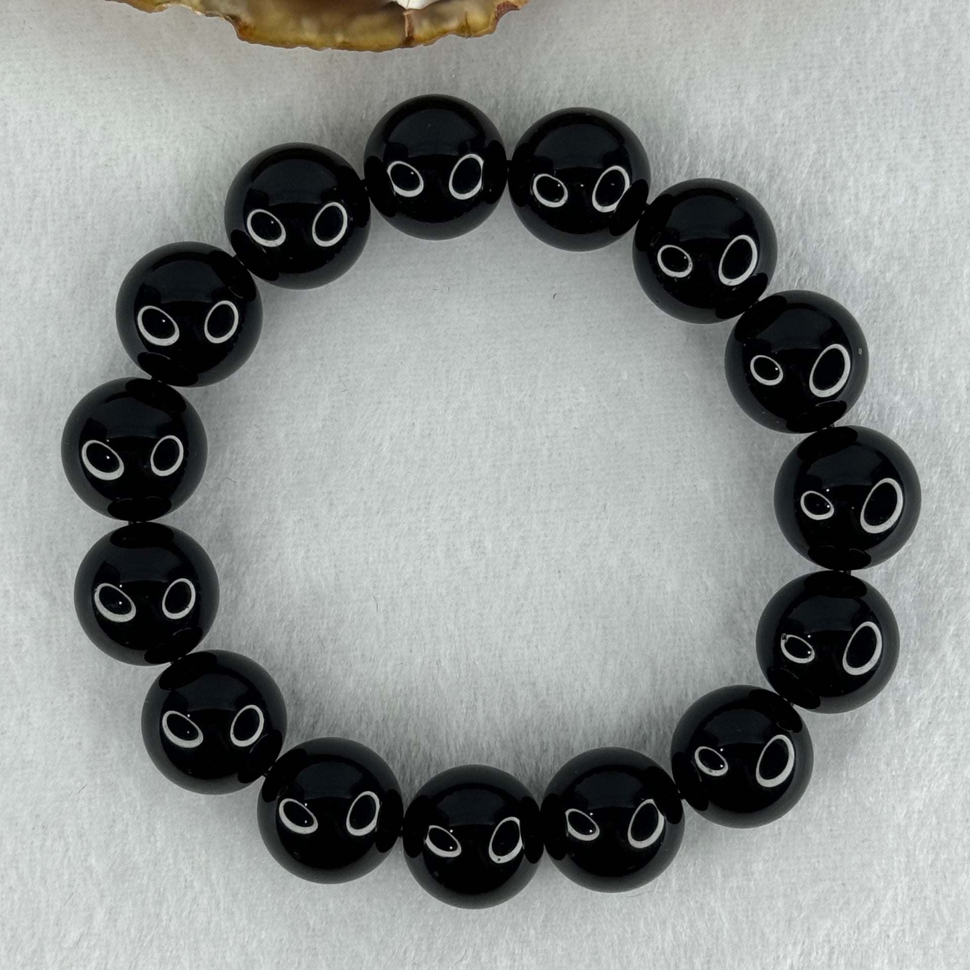Natural Black Moldavite Meteorite Crystal Beads Bracelet 52.32g 18cm 14.3mm 15 Beads - Huangs Jadeite and Jewelry Pte Ltd
