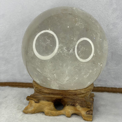 Natural Clear Quartz Crystal Sphere Ball with Solid Wooden Stand 2,476.1g 130.0 by Diameter 115.5 mm - Huangs Jadeite and Jewelry Pte Ltd