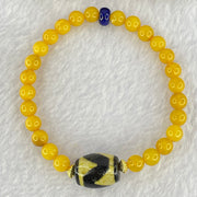 Natural Butterscotch Amber Beads with Rare Tibetan Old Antique Oily Agate Tiger Tooth Daluo Dzi Bead 8.08g 16cm 15.7 by 12.3mm 26 Beads 6.5mm - Huangs Jadeite and Jewelry Pte Ltd