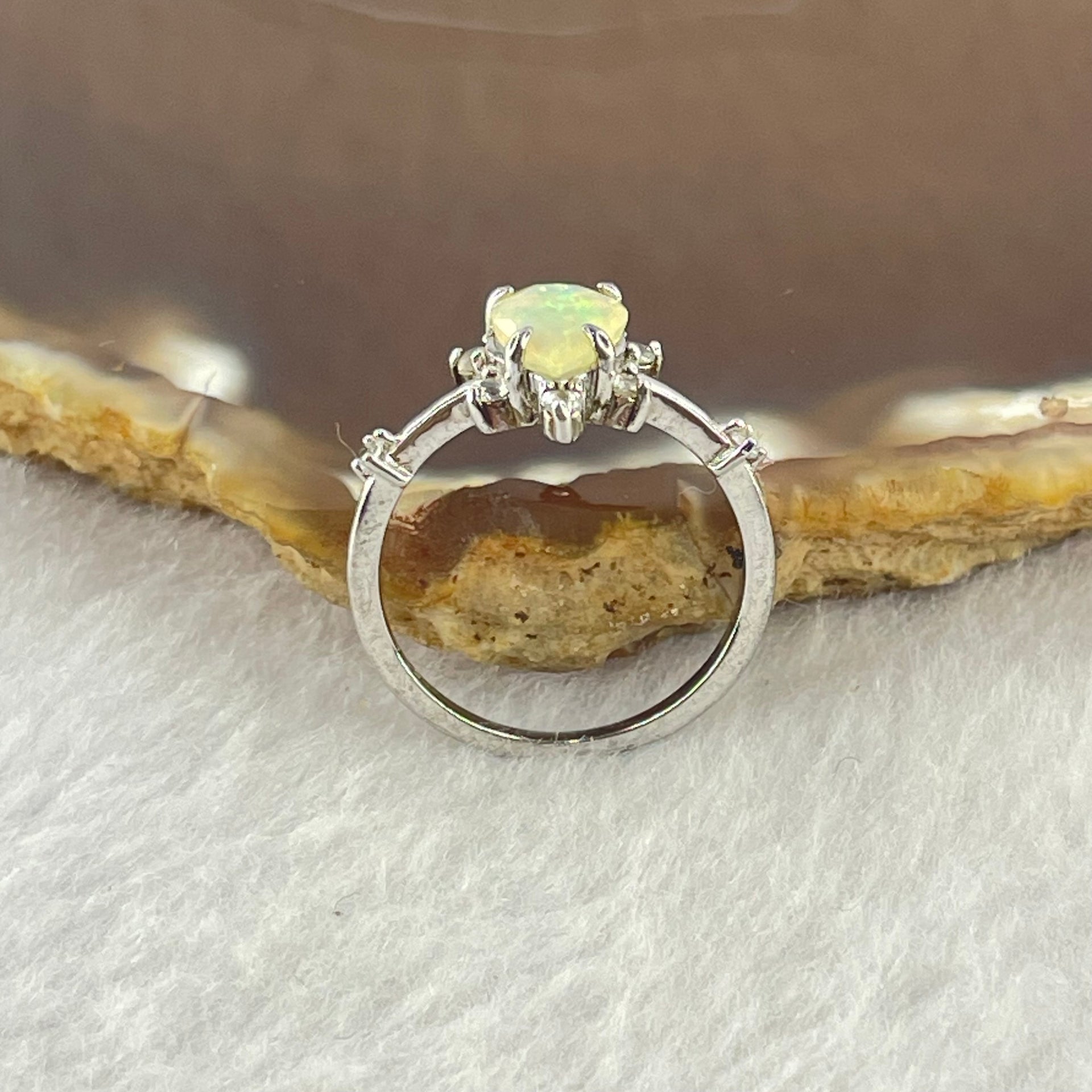 Natural Teardrop Opal 7.5 by 6.0 by 4.0mm with Crystals In S925 Sliver Ring (Adjustable Size) 1.79g - Huangs Jadeite and Jewelry Pte Ltd