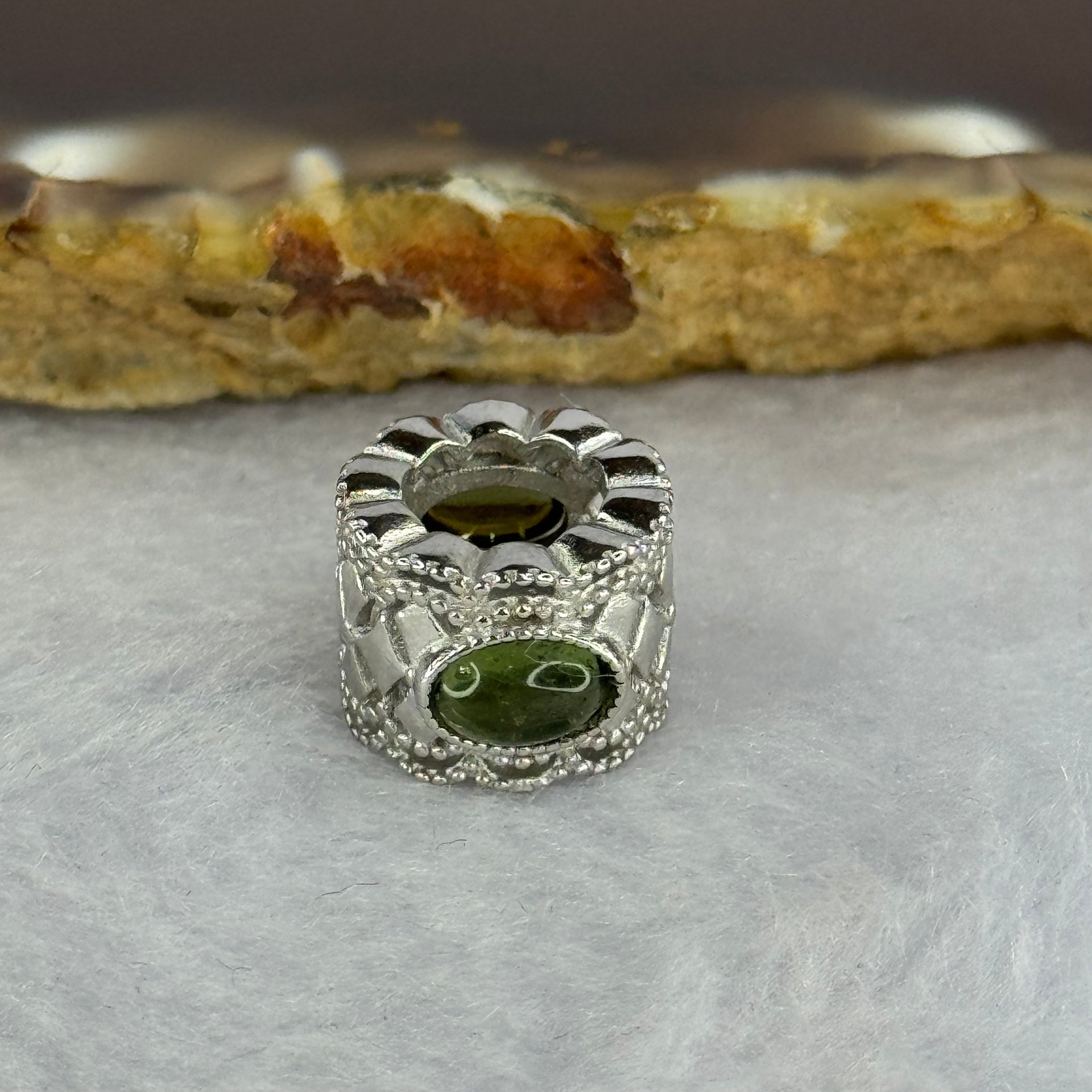 Natural Czech Republic Moldavite Meteorite Crystal in S925 Sliver Bracelet Charm 2.35g 15.1 by 11.5 by 9.3 / 6.0 by 3.5 by 2.0mm - Huangs Jadeite and Jewelry Pte Ltd