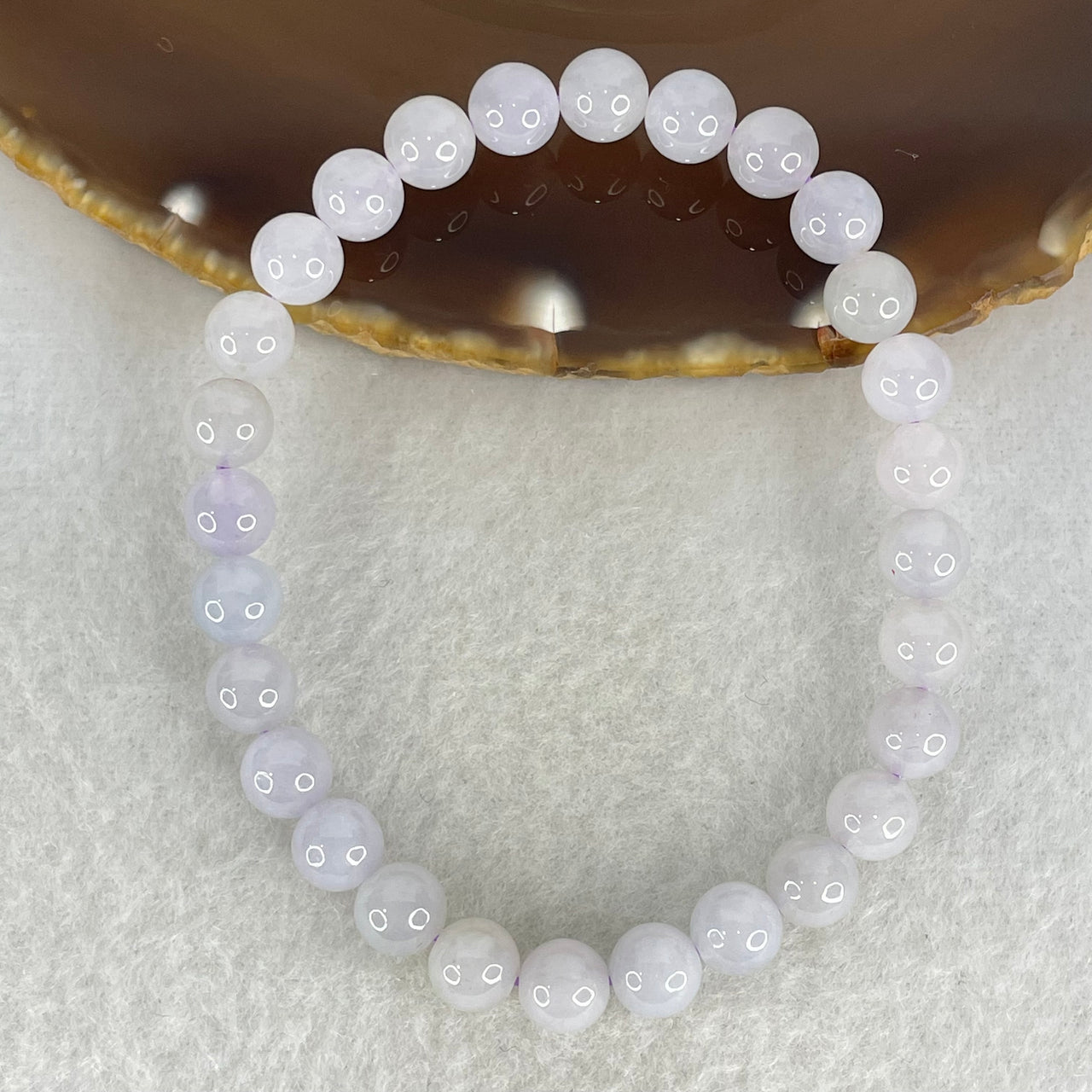 Type A Lavender Jadeite Beads Bracelet 13.74g 15.5cm 6.7mm 28 Beads - Huangs Jadeite and Jewelry Pte Ltd